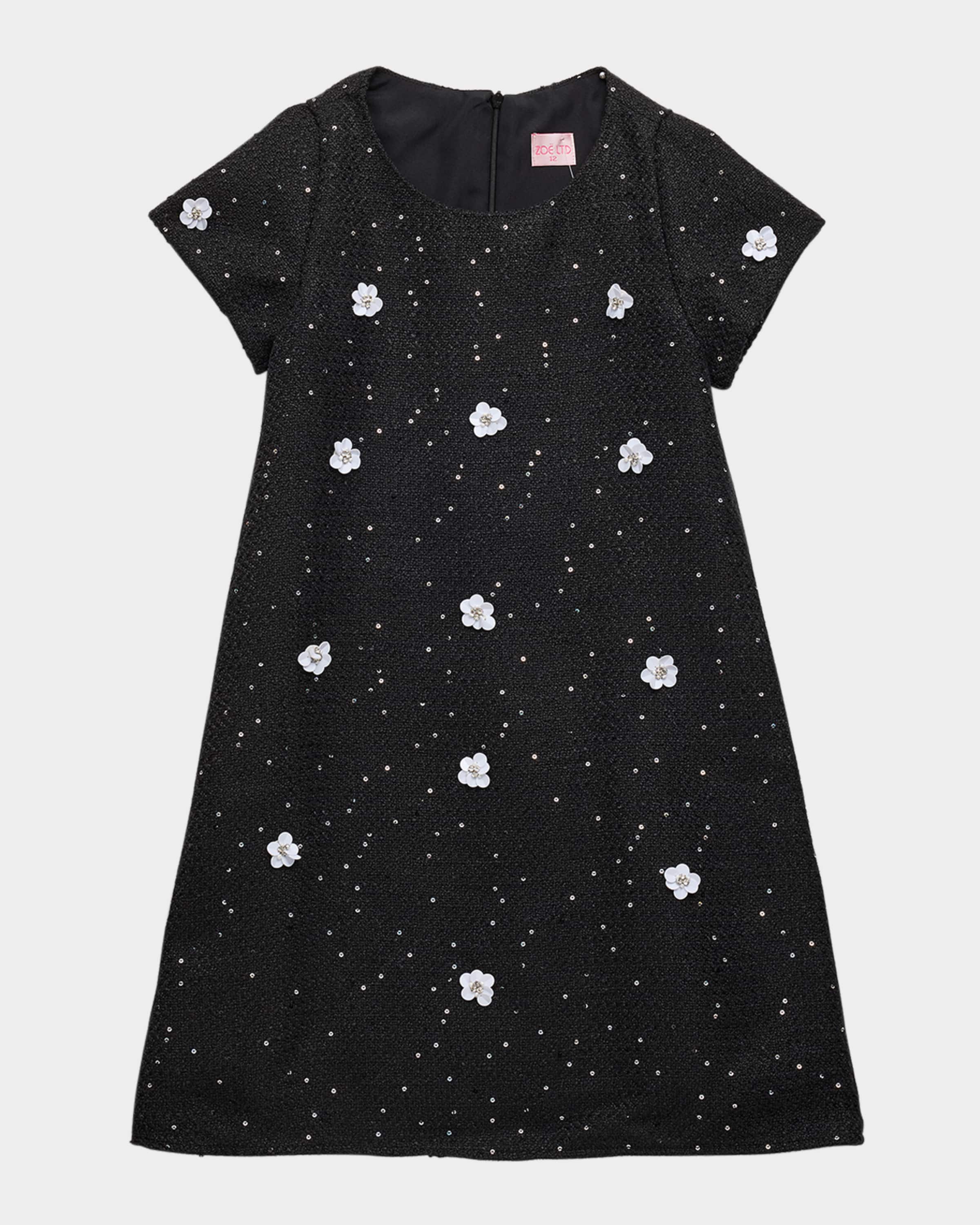 Zoe Girl's Emily Floral Sequin Tweed Mini Dress, Size 7-16