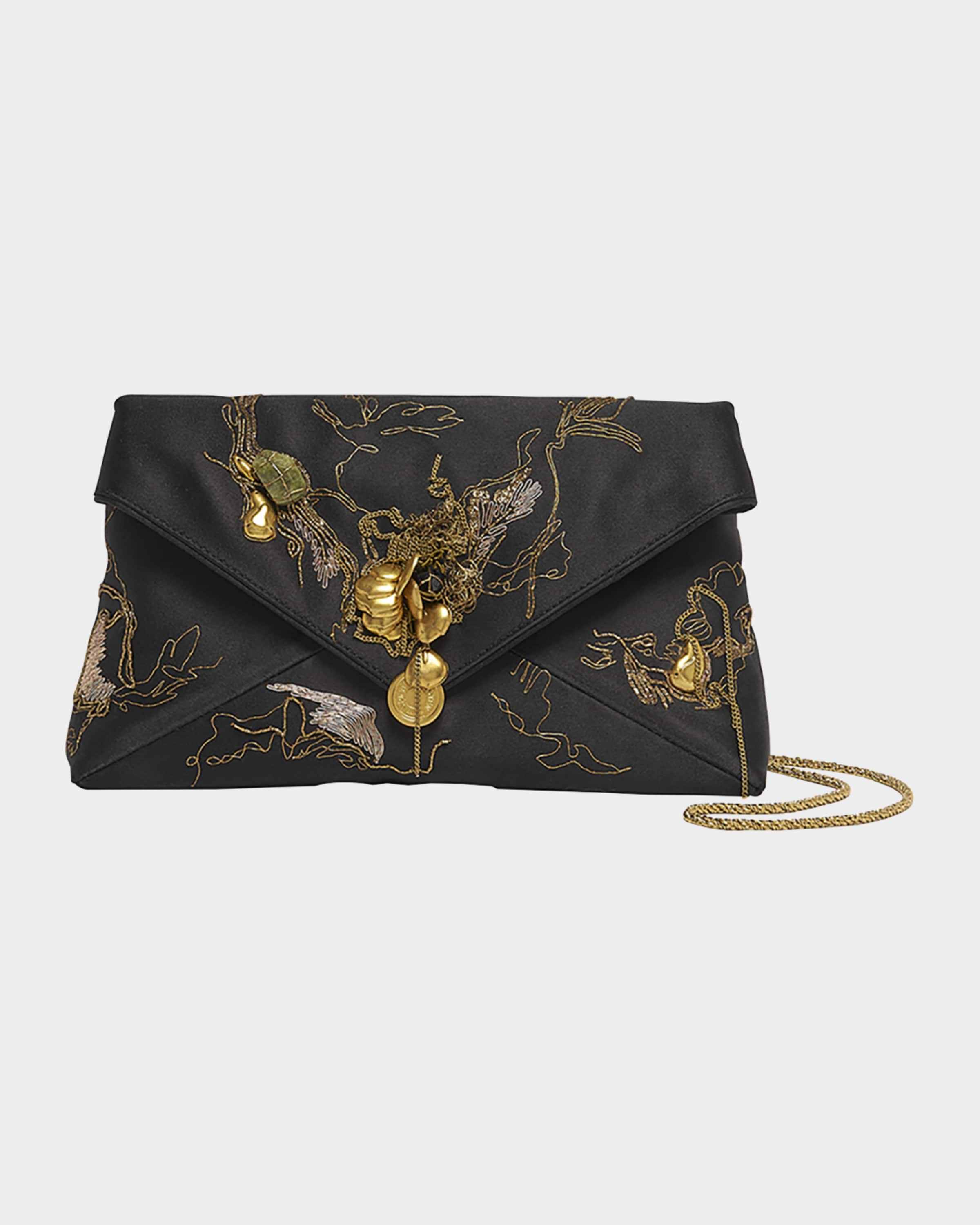 DRIES VAN NOTEN ブラック クラッチバッグ Dries Van Noten Envelope Flap Embellished Clutch Bag | Neiman Marcus