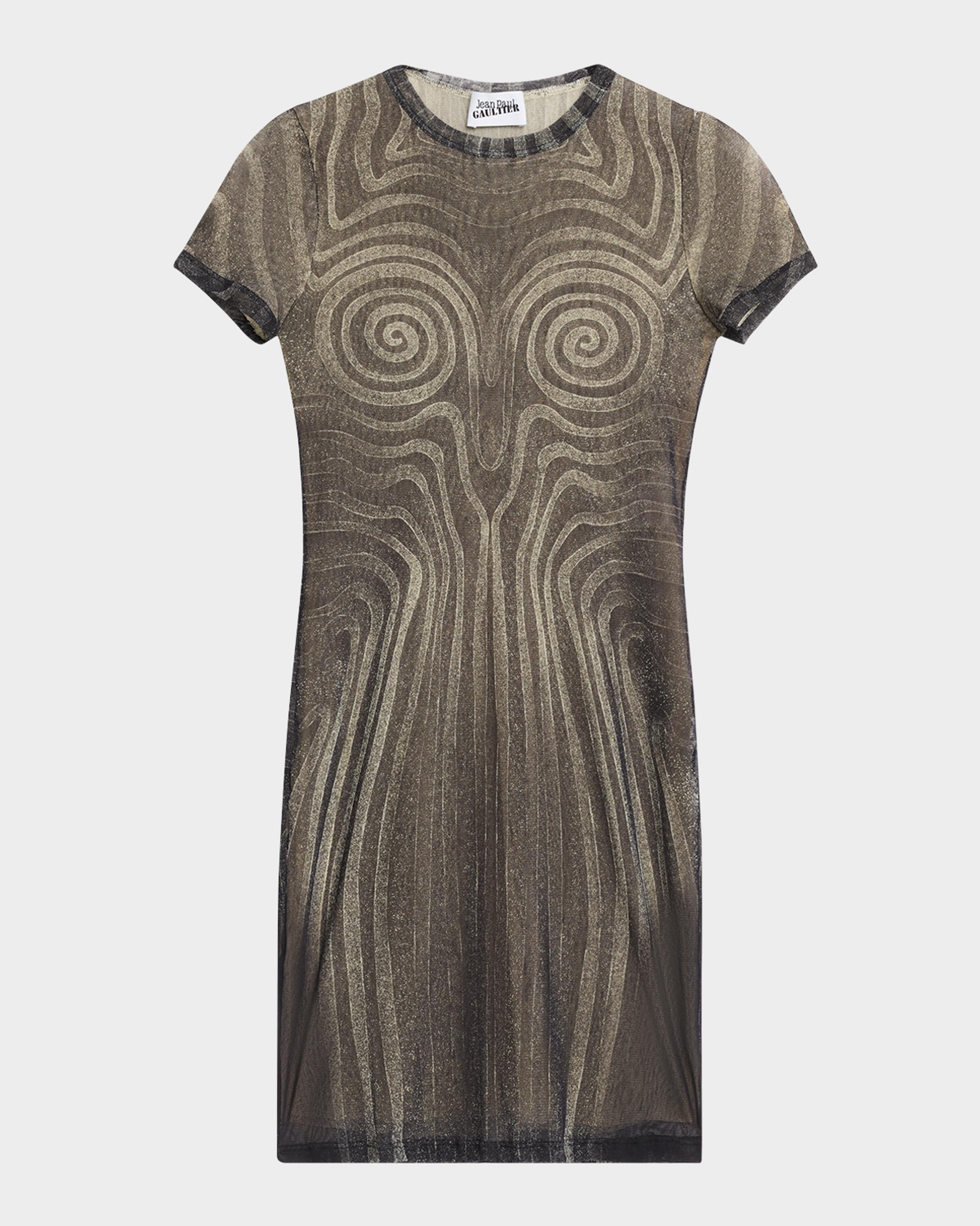Jean Paul Gaultier Spiral Body Morphing-Print Mesh Mini Dress