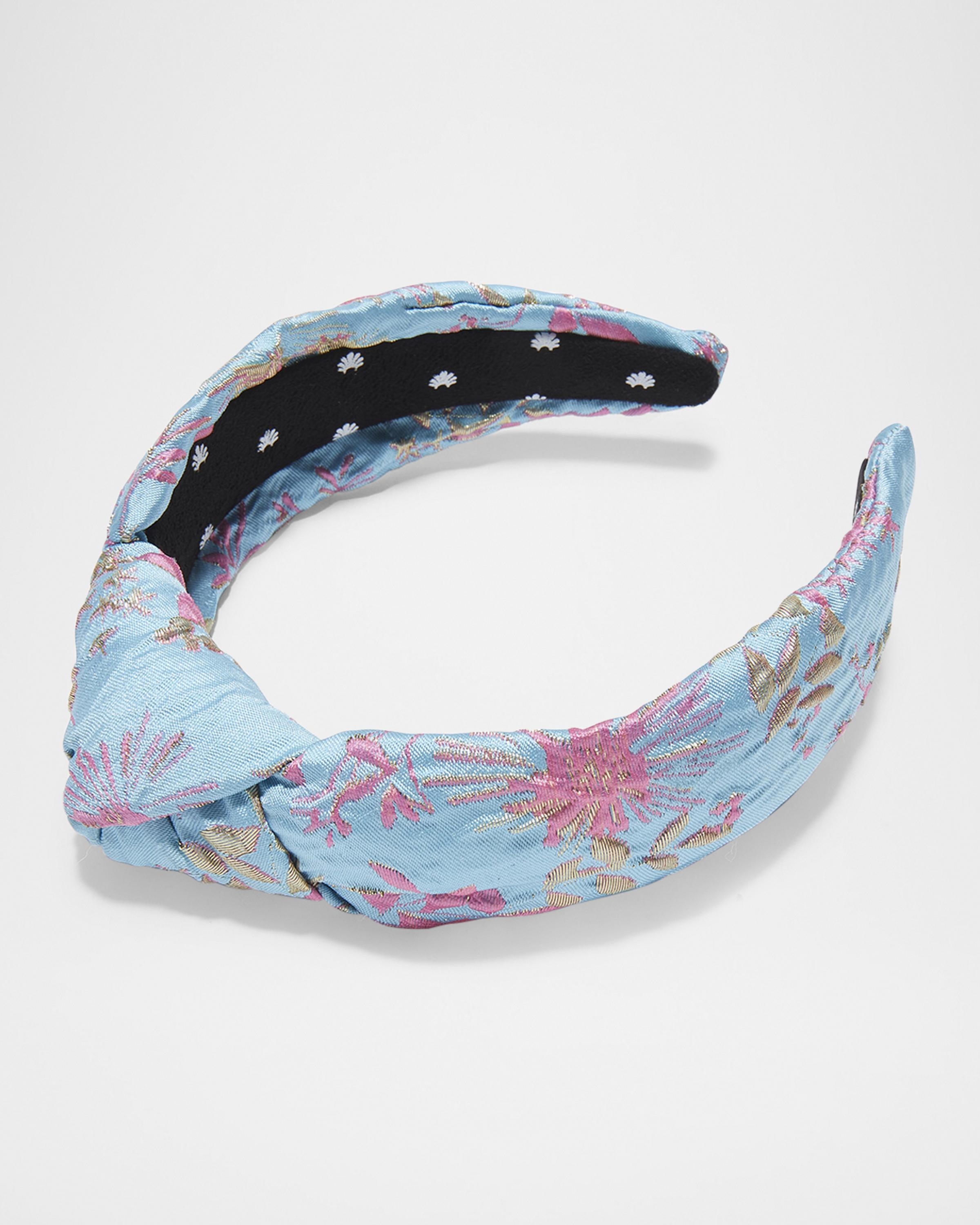 Lele Sadoughi Slim Knotted Floral Jacquard Headband Lele Sadoughi PLUM WILDFLOWER CRYSTAL FLORAL SLIM KNOTTED  main image 3