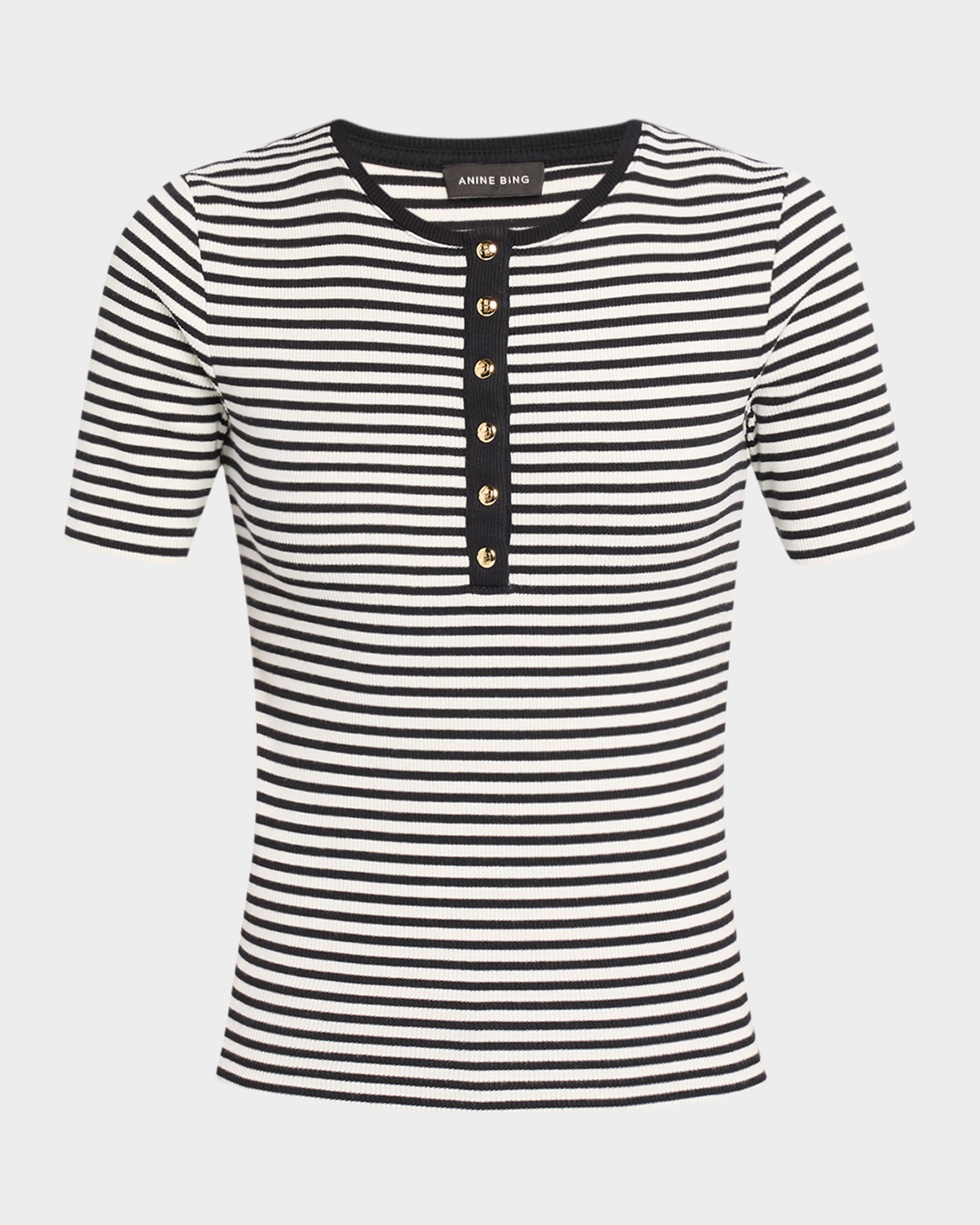 ANINE BING Alessia Stripe Short-Sleeve Tee | Neiman Marcus