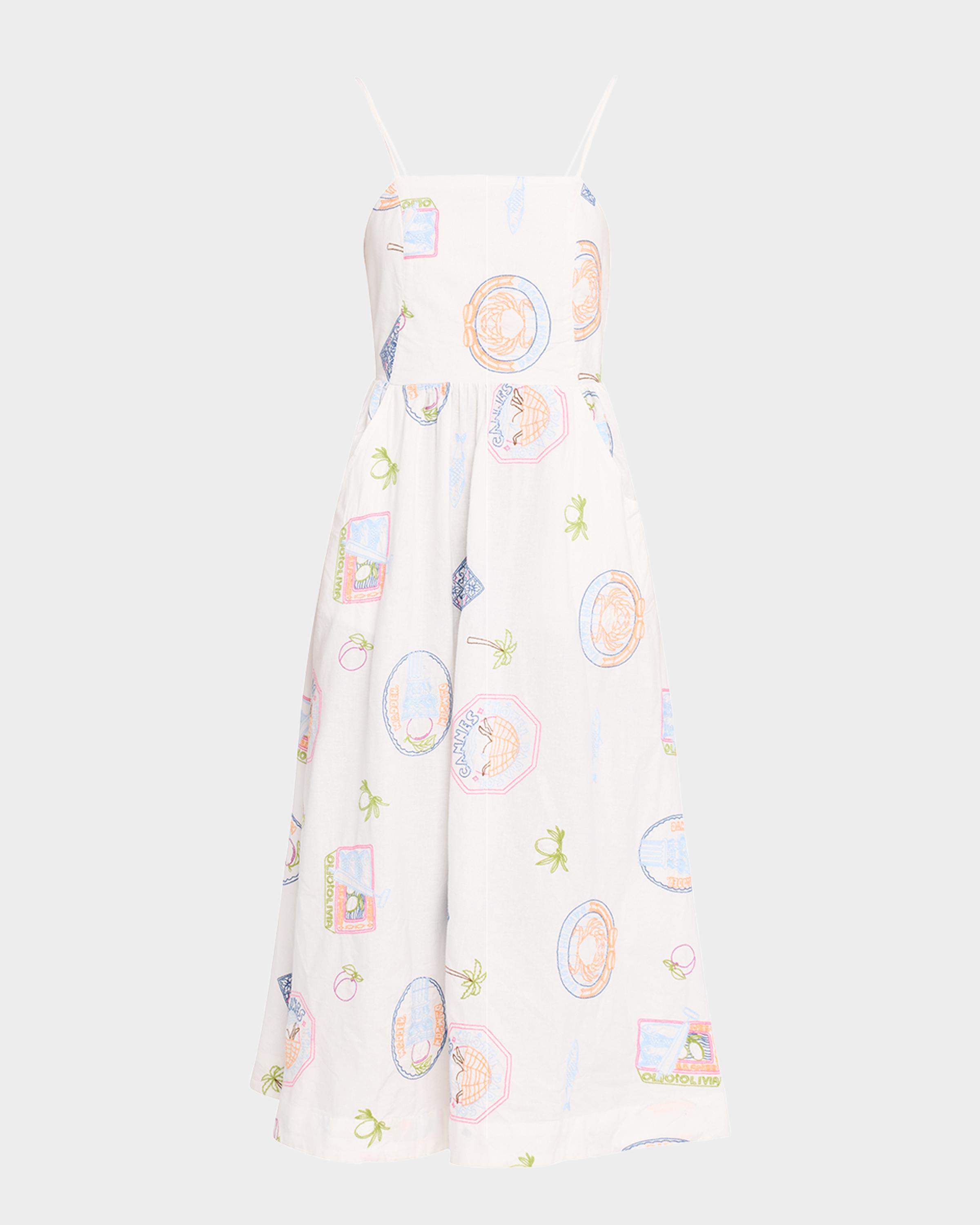 Damson Madder Peaches Embroidered Apron Midi Dress | Neiman Marcus
