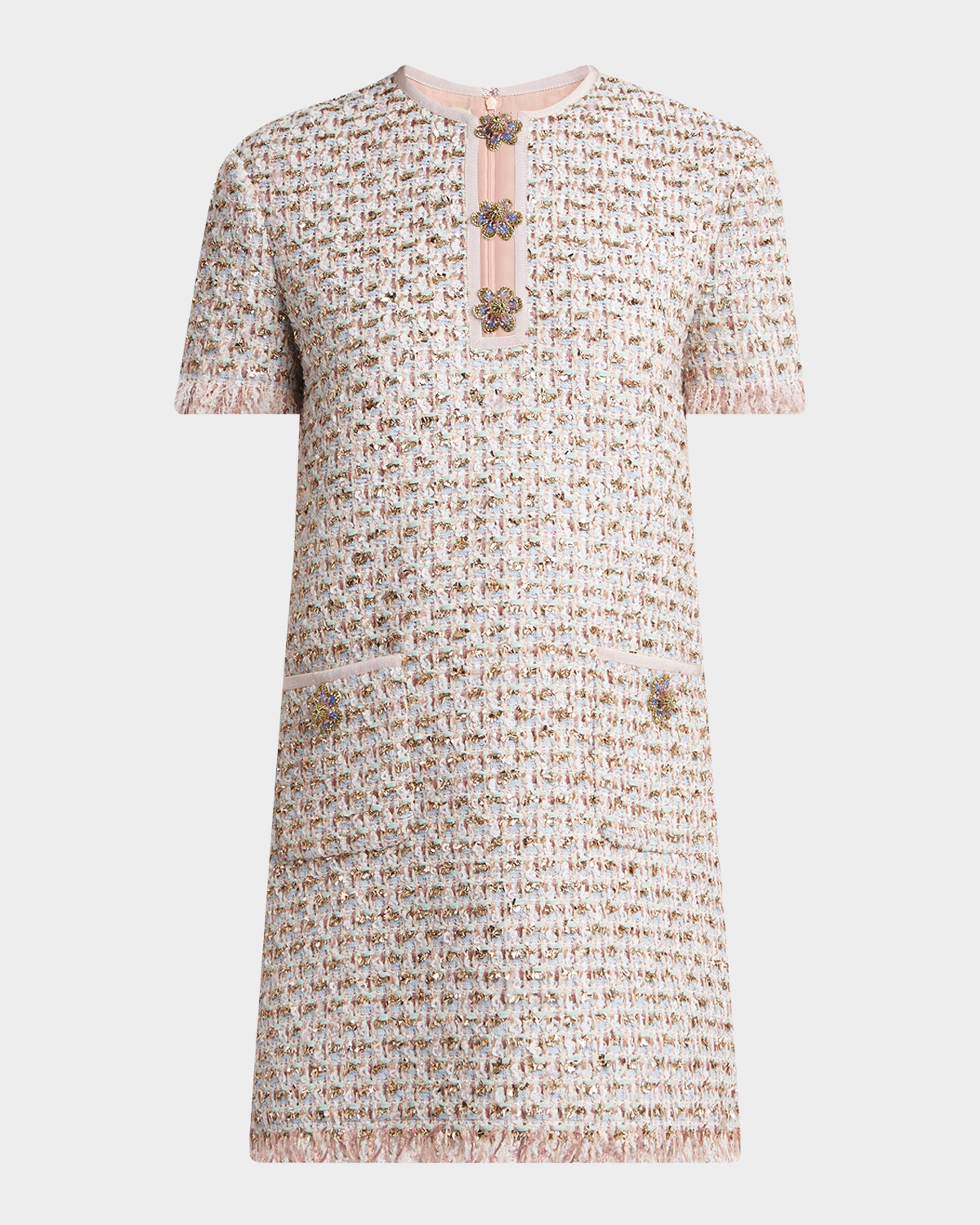 Valentino Garavani Ribbon Tweed Frayed Mini Dress | Neiman Marcus