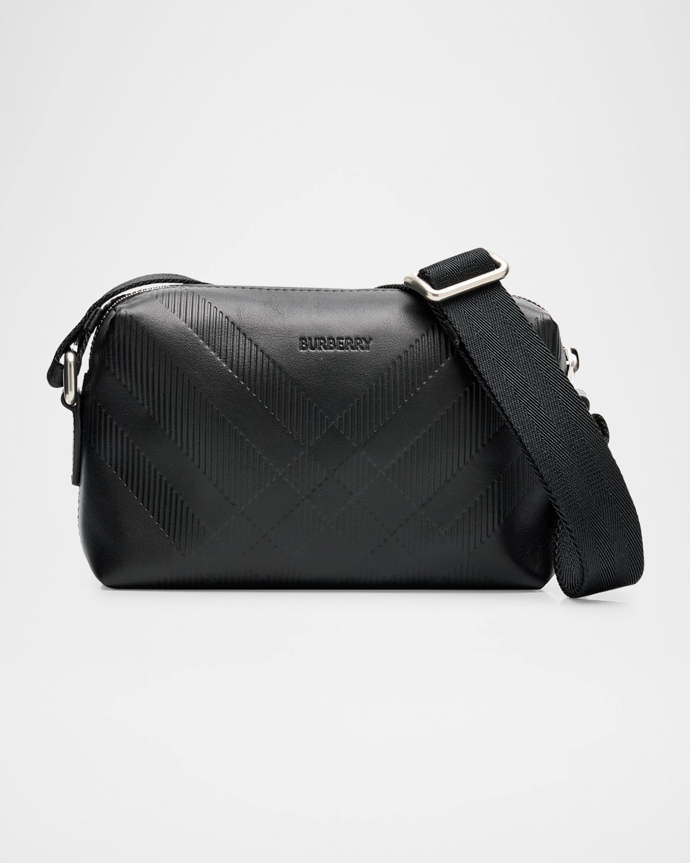 バッグ Burberry Leather Crossbody Bag Black Burberry Men's Check Embossed Leather Mini Crossbody Bag | Neiman