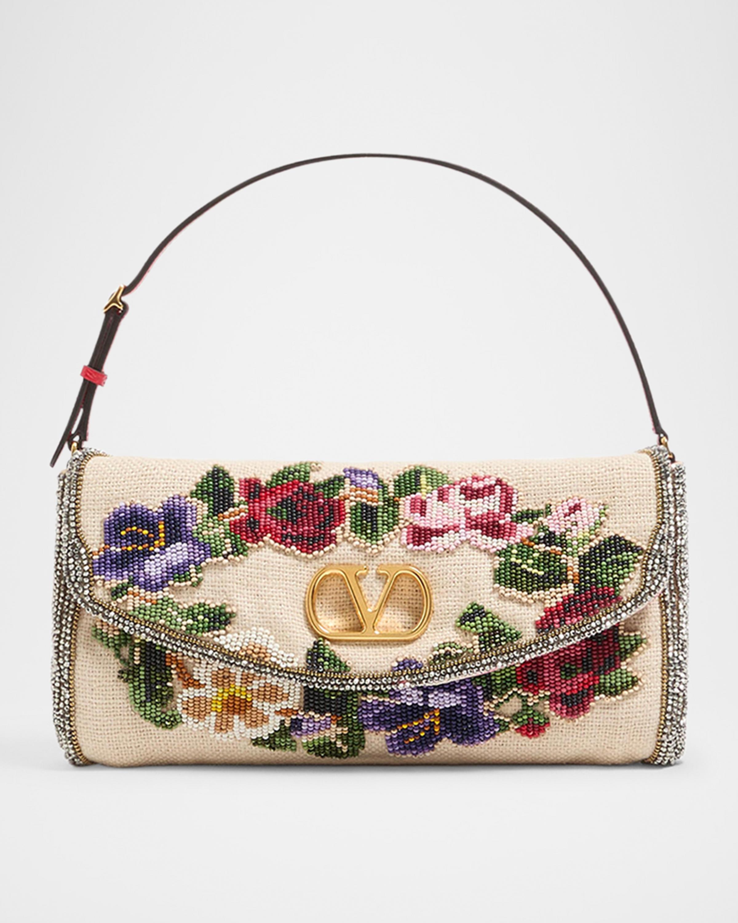 Valentino Garavani Vain Floral Beaded Shoulder Bag | Neiman Marcus