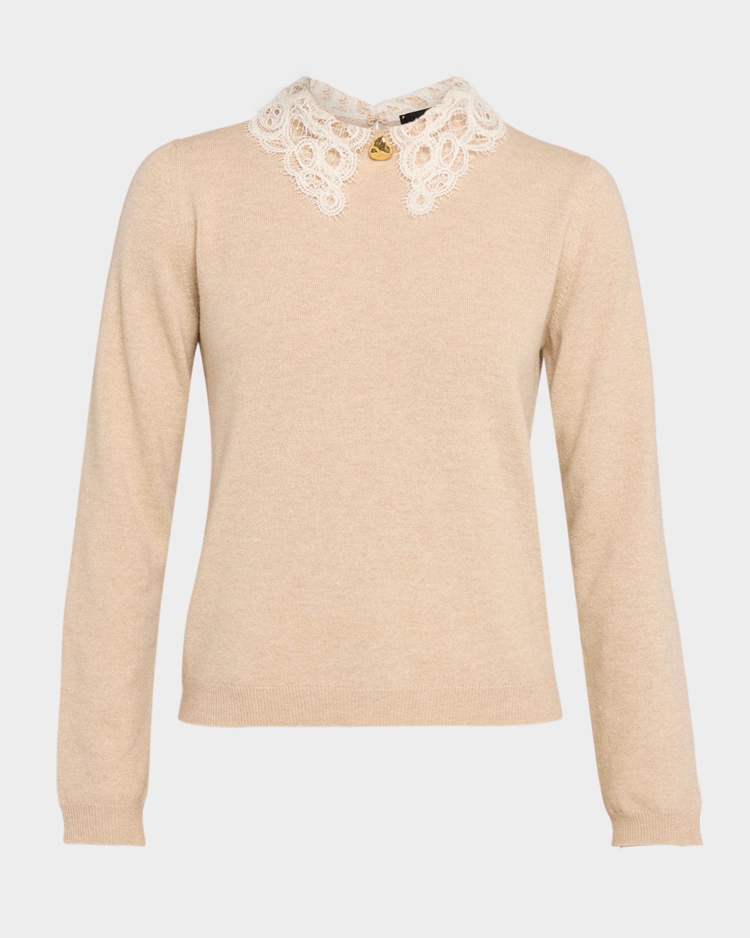 Fabiana Filippi Fine Knit Lace-Collar Sweater | Neiman Marcus