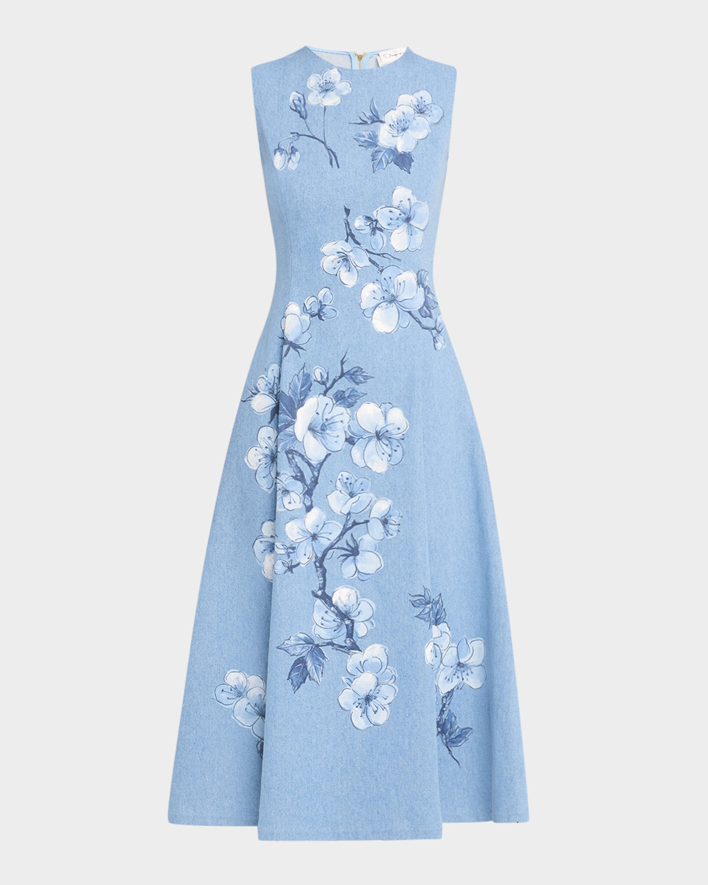 oscar de la renta denim mini dress Cherry Blossom Printed Sleeveless Midi Army Rank:E-9 Sergeant Major Staud Landscape Mini Dress, Lifestyle Cutout dress This denim mini dress