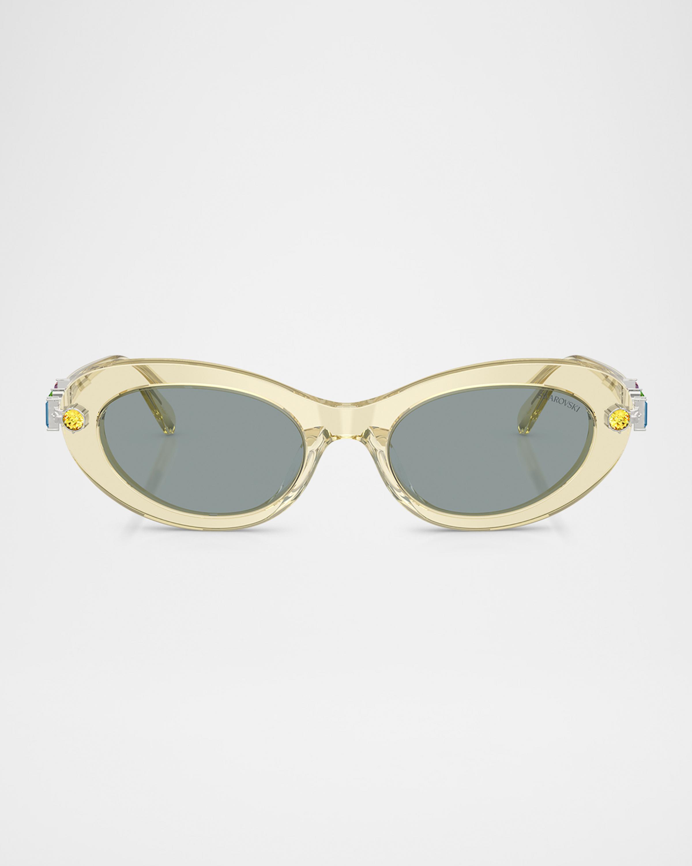 Swarovski SK6042 Crystal-Embellished Acetate Oval Sunglasses