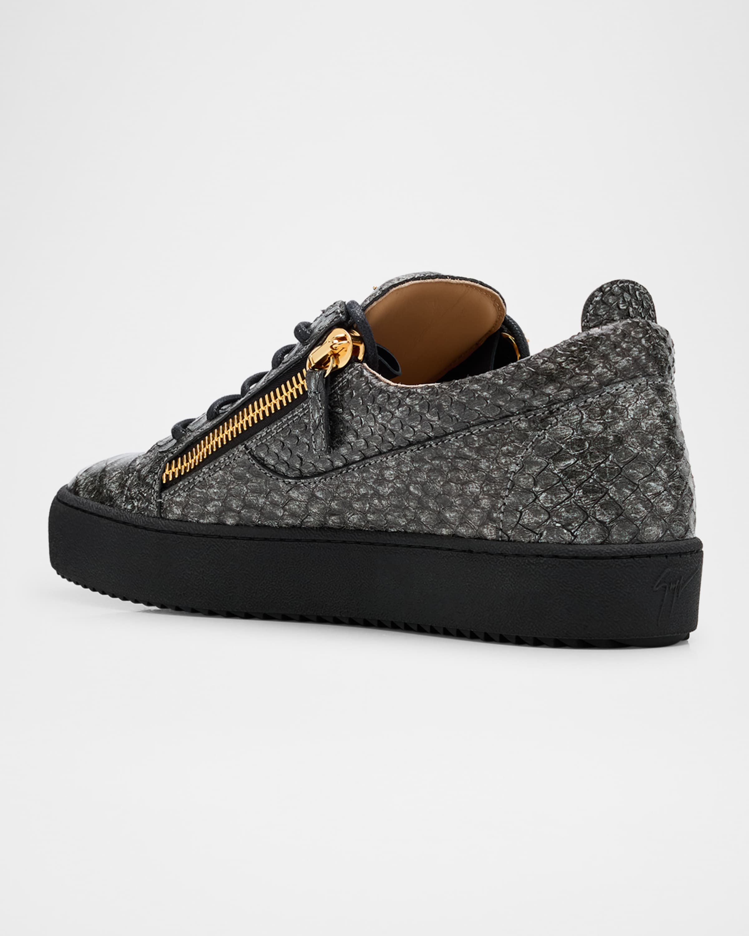 Men's GZ94 Metallic Croc-Print Leather Low-Top Sneakers
