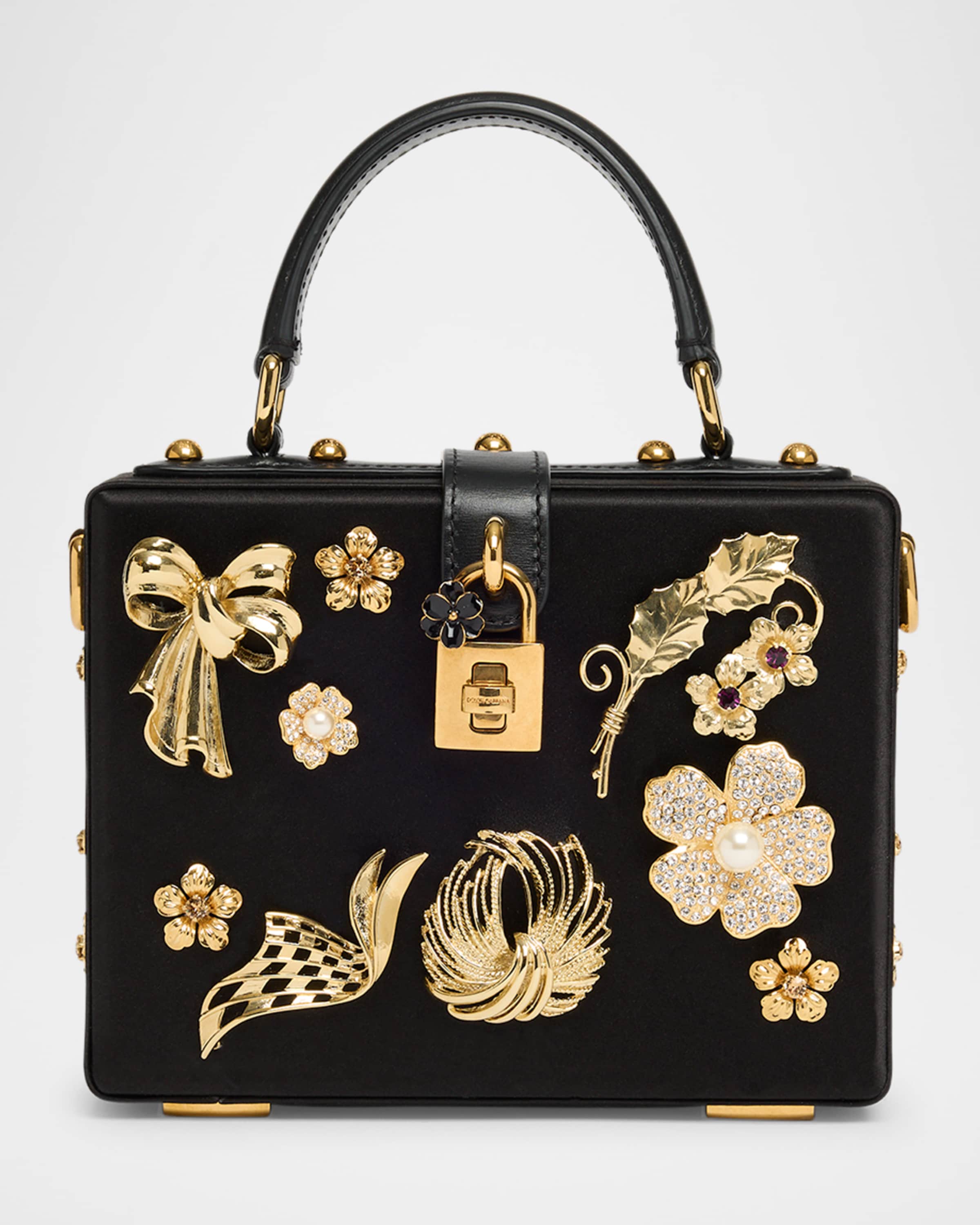 Dolce&Gabbana Floral Embellished Satin Box Top-Handle Bag | Neiman