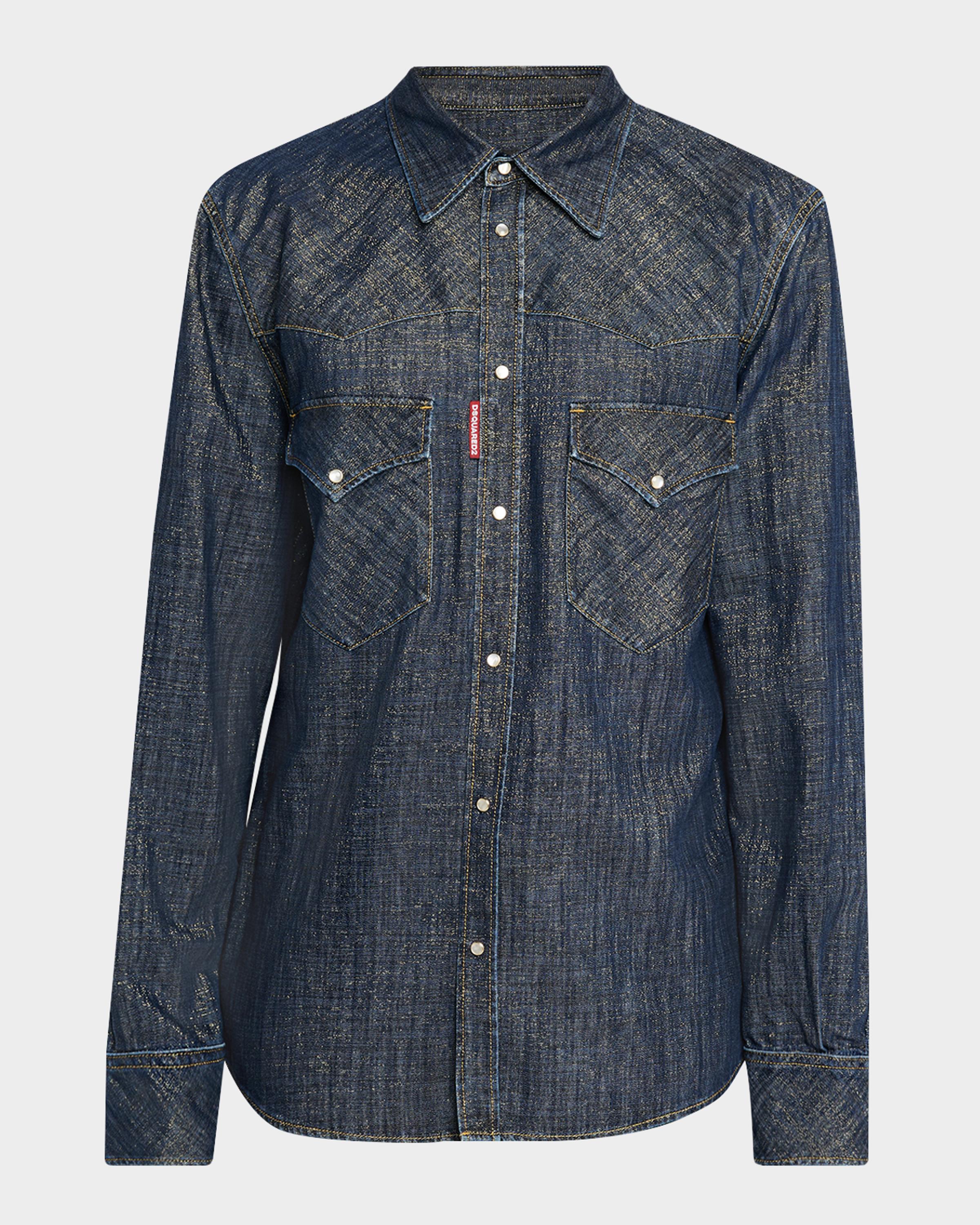Dsquared2 Men's Metallic Woven Denim Western Shirt | Neiman Marcus