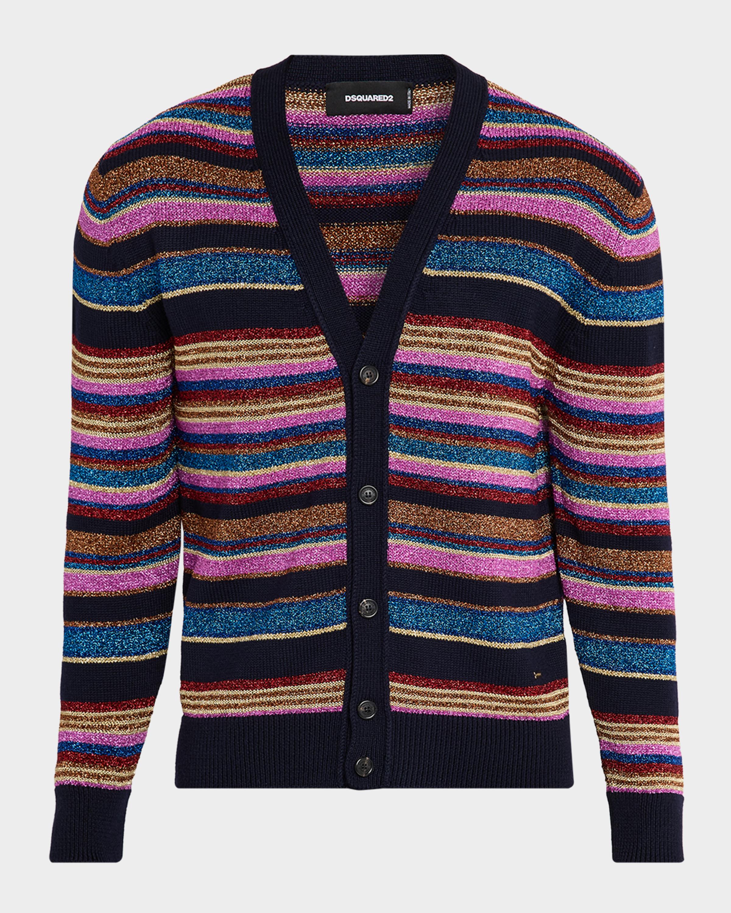 Dsquared2 Men's Metallic Striped V-Neck Cardigan | Neiman Marcus