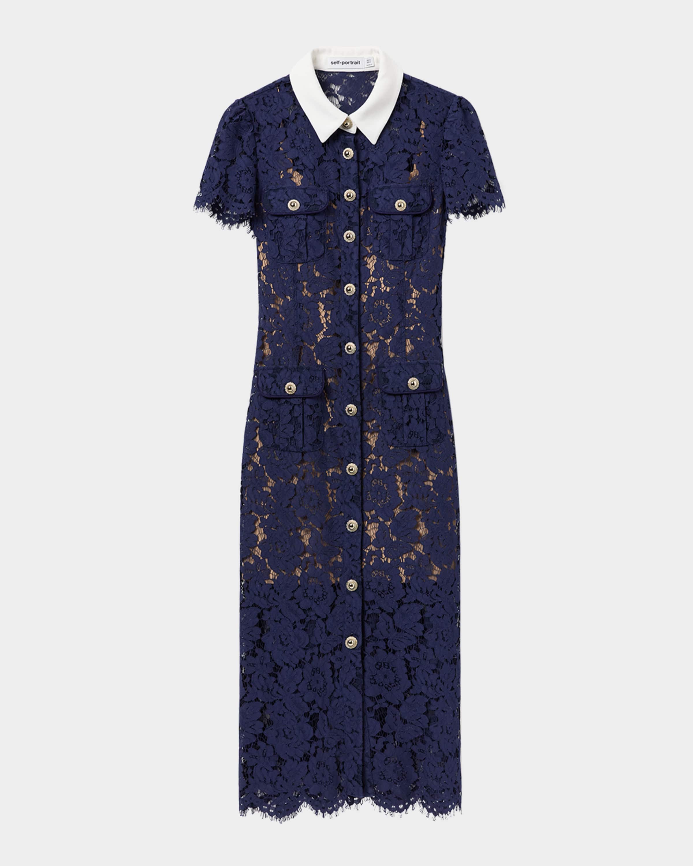 fall dress outfit ideas Self-Portrait Lily Lace Midi Dress Blue main image 1