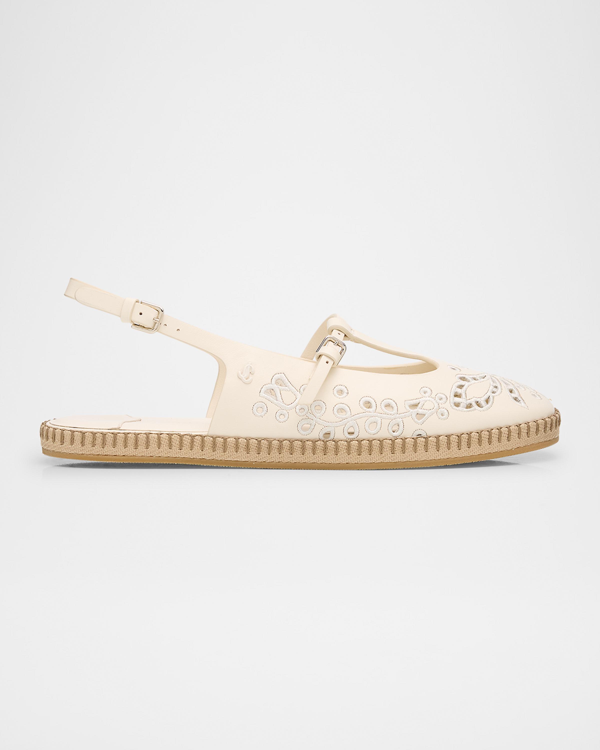 Jimmy Choo Amiee Leather Embroidered Espadrille Ballerina Flats