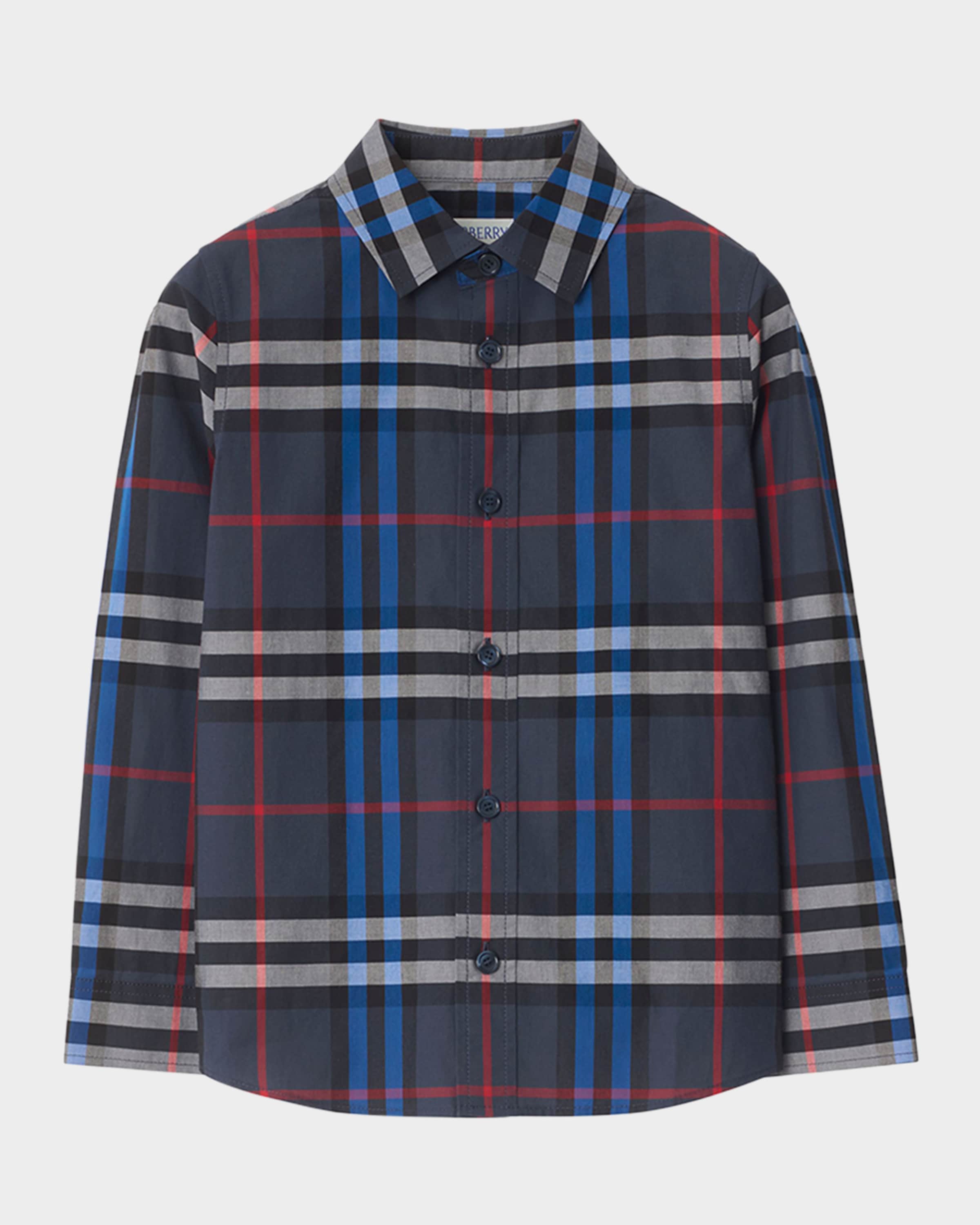 BURBERRY キッズ 長袖シャツ Burberry Kid's Owen Long-Sleeve Cotton Check Shirt, Size 3