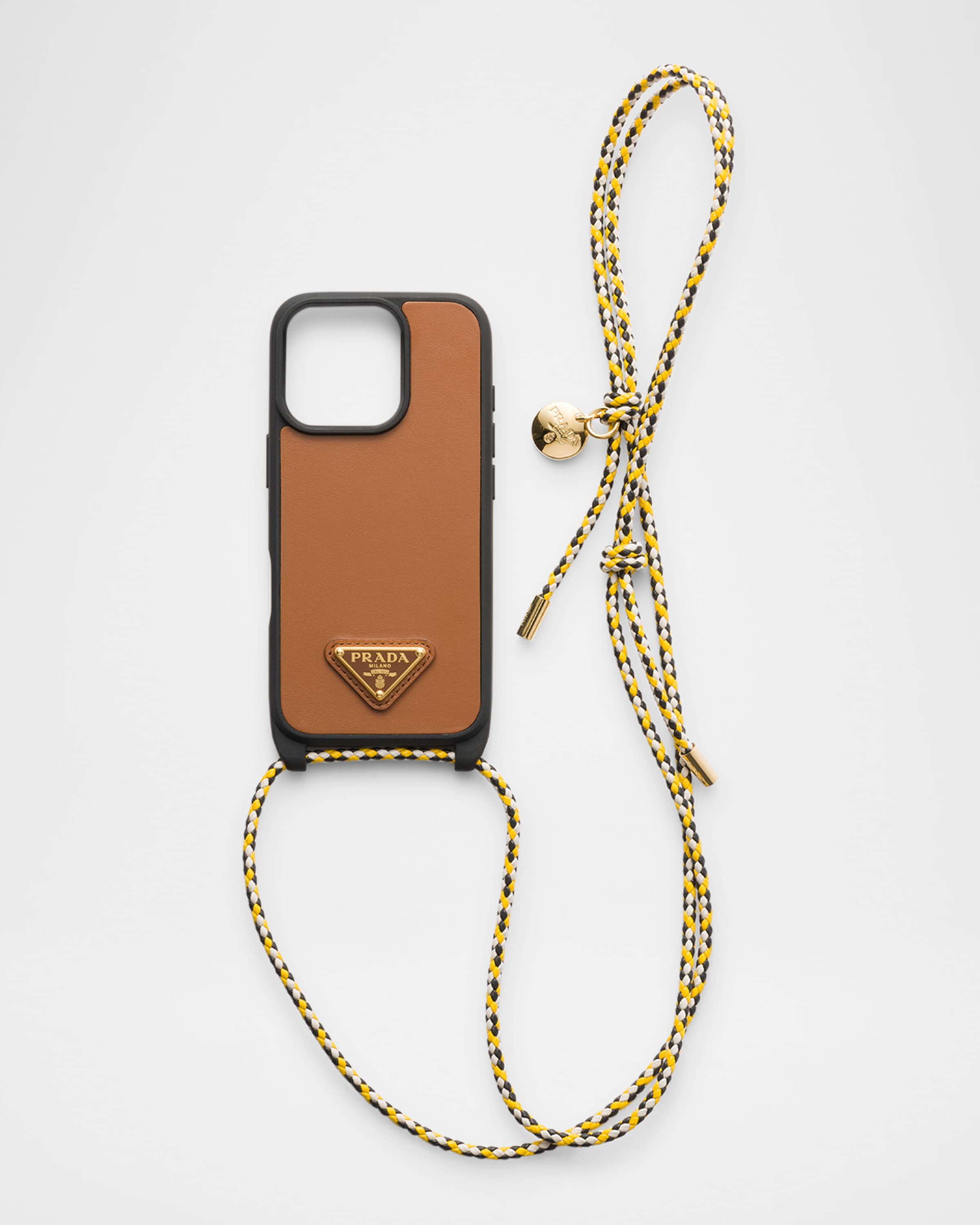 PRADA スタッズ付きレザーiPhone16proケース Prada iPhone 16 Pro Leather Shoulder Strap Phone Case | Neiman Marcus