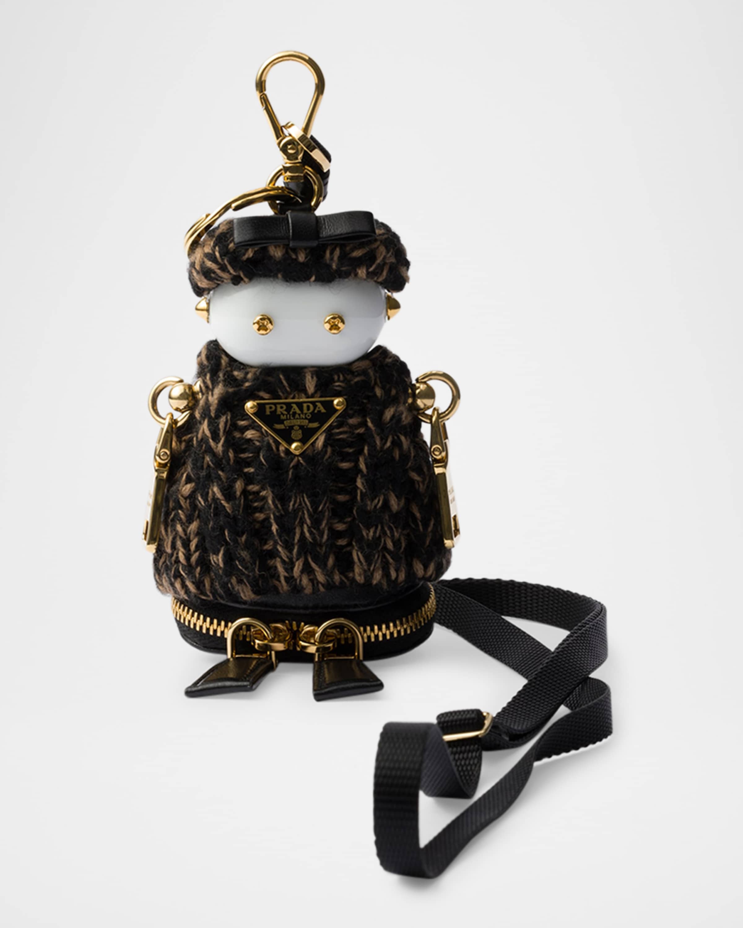 Prada Soft Robot Knitted Bag Charm with Shoulder Strap