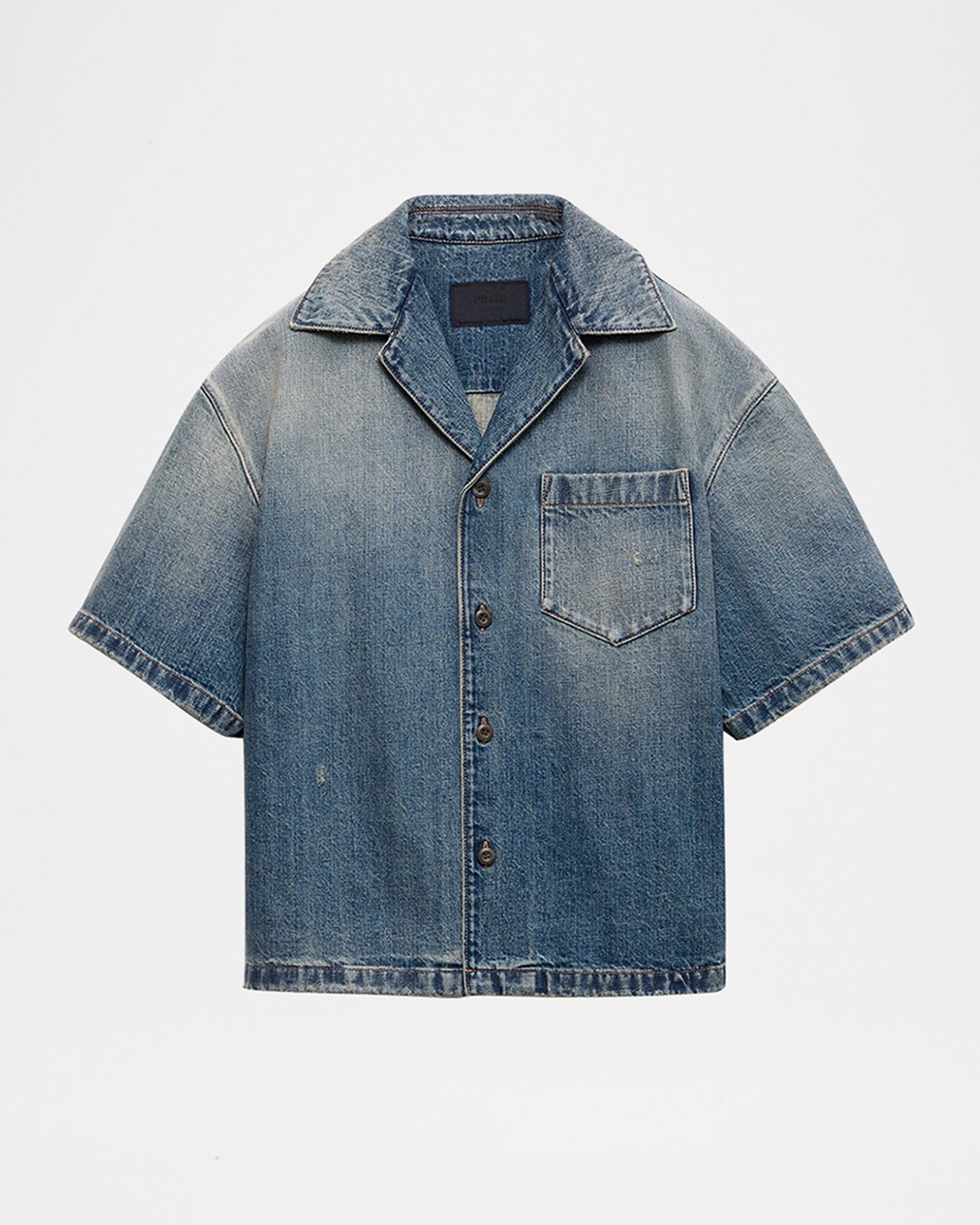 prada デニム　ボーリングシャツ Prada Men's Denim Boxy-Fit Bowling Shirt | Neiman Marcus