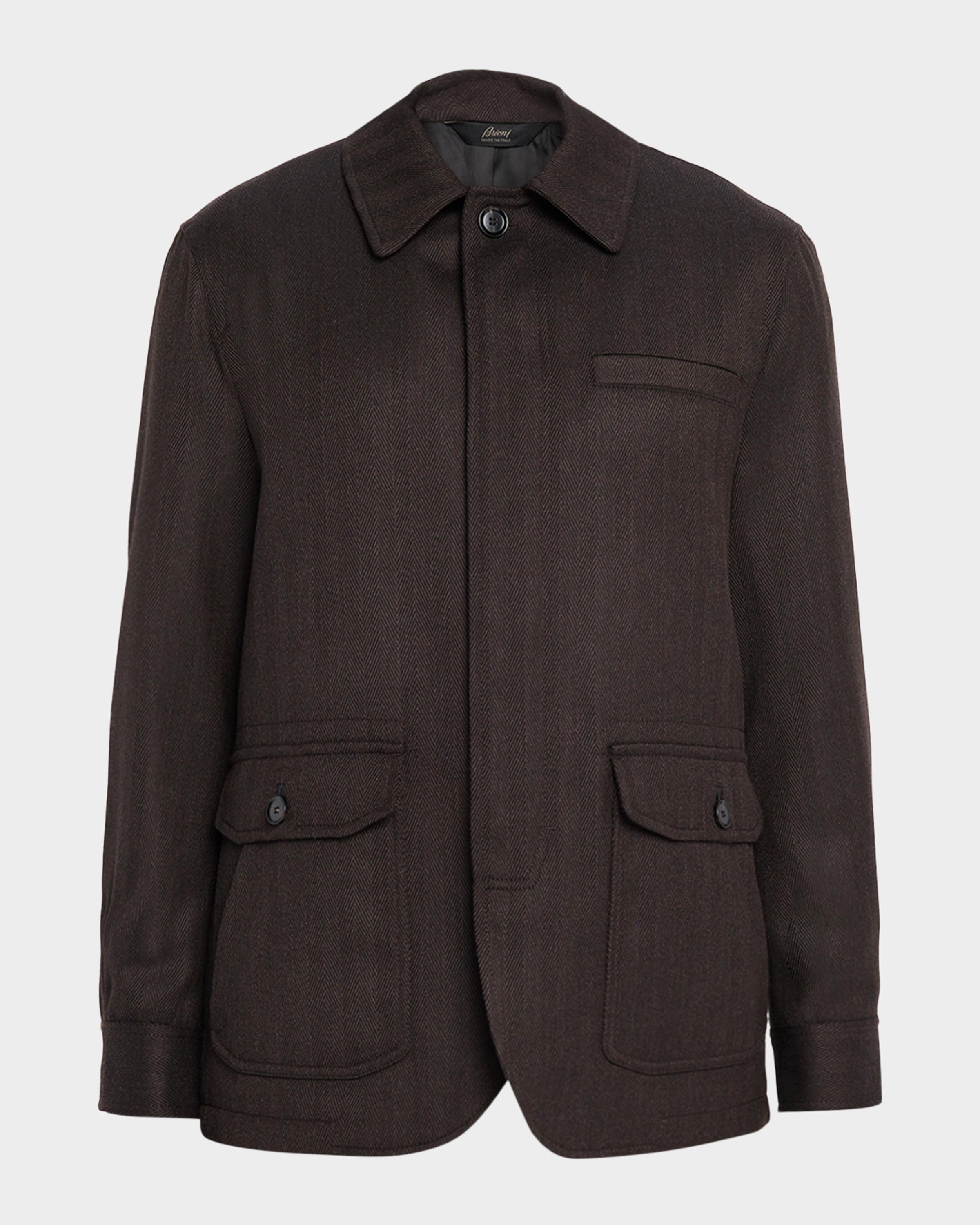Brioni Men's Super 180's Wool Herringbone Chore Jacket | Neiman Marcus