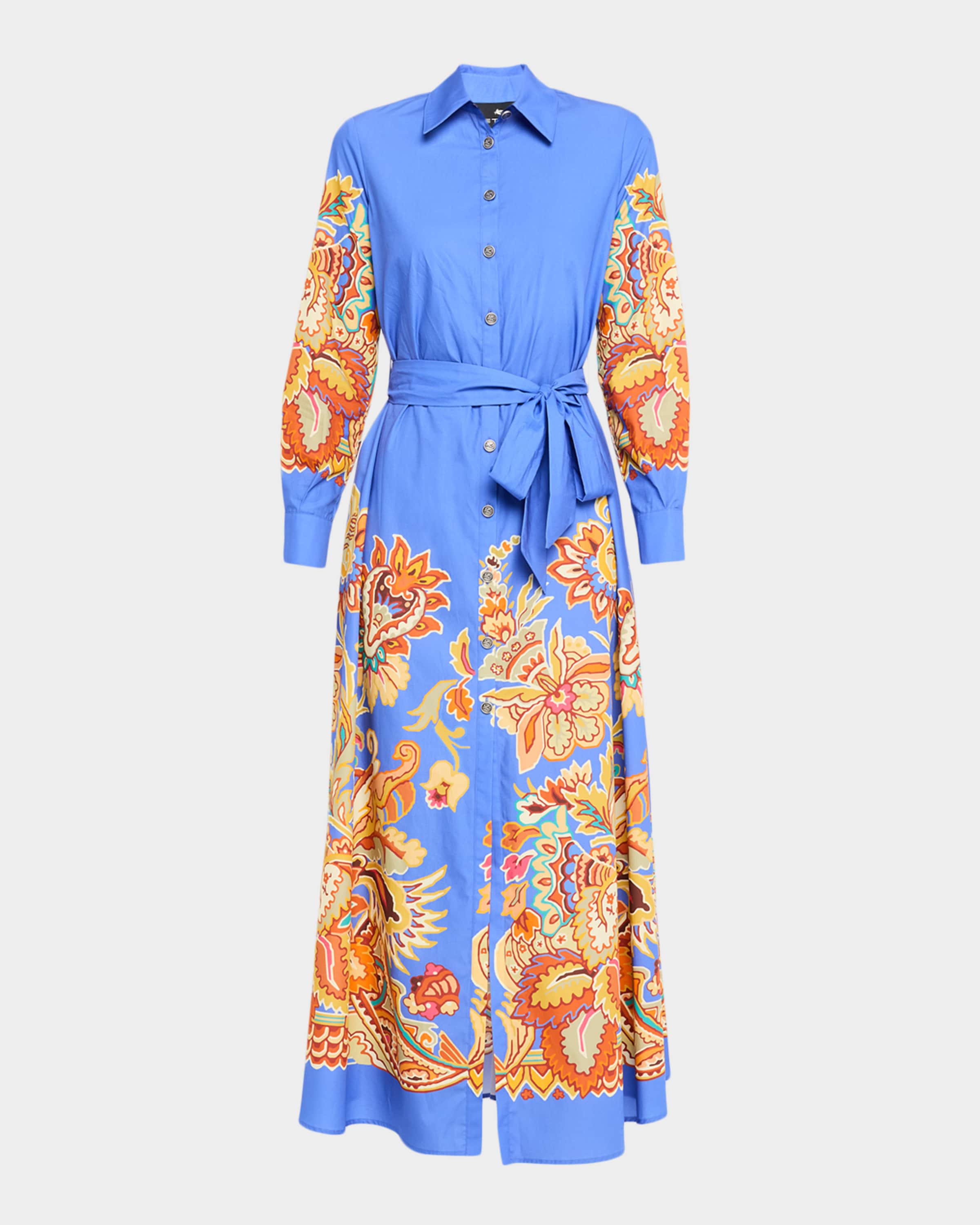 Etro Paisley-Print Long-Sleeve Belted Maxi Shirtdress