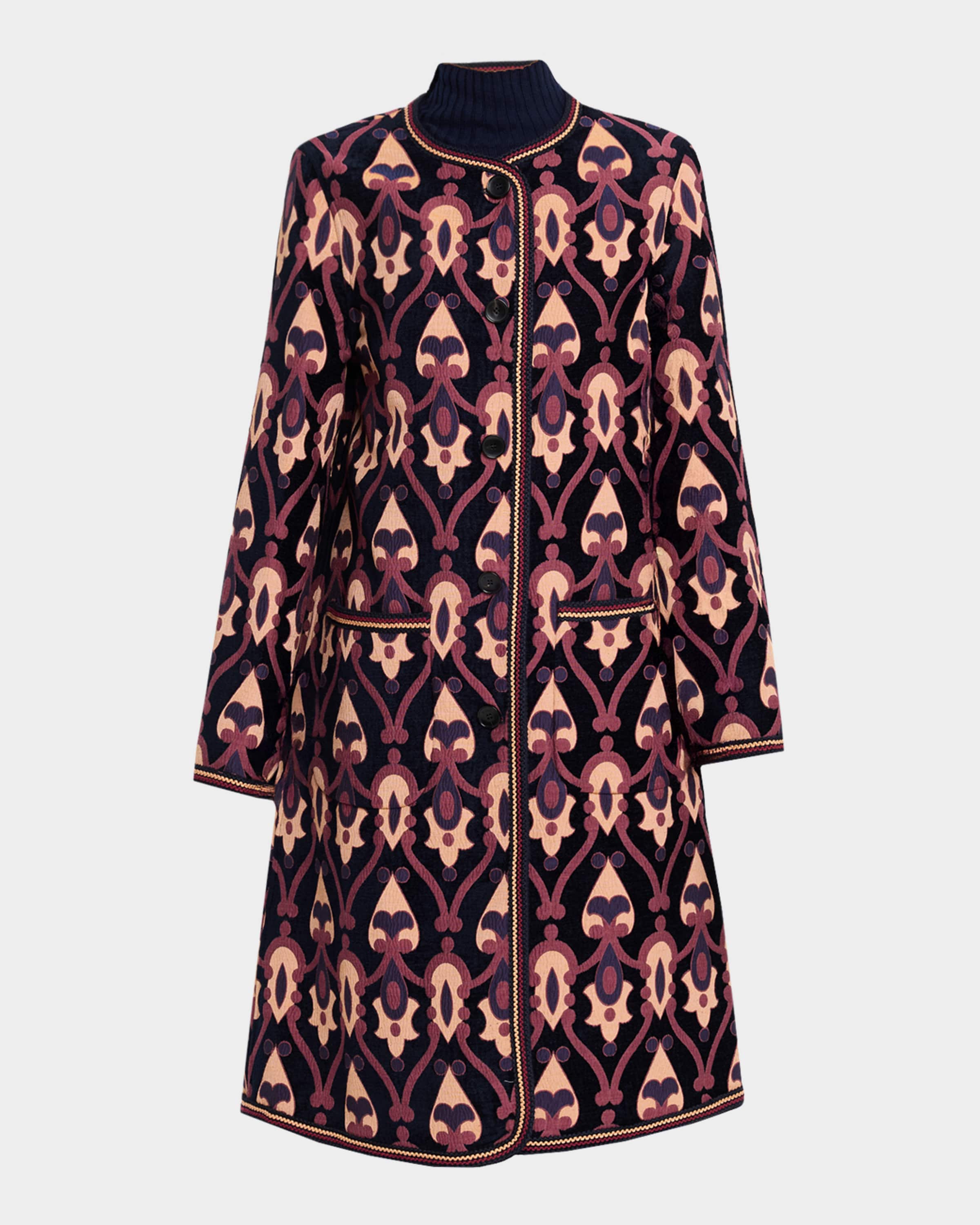 コート ETRO Woman Coat Gnawed Blue WRAA003499SADE2 X0800 Etro Reversible Jacquard Single-Breasted Coat | Neiman Marcus