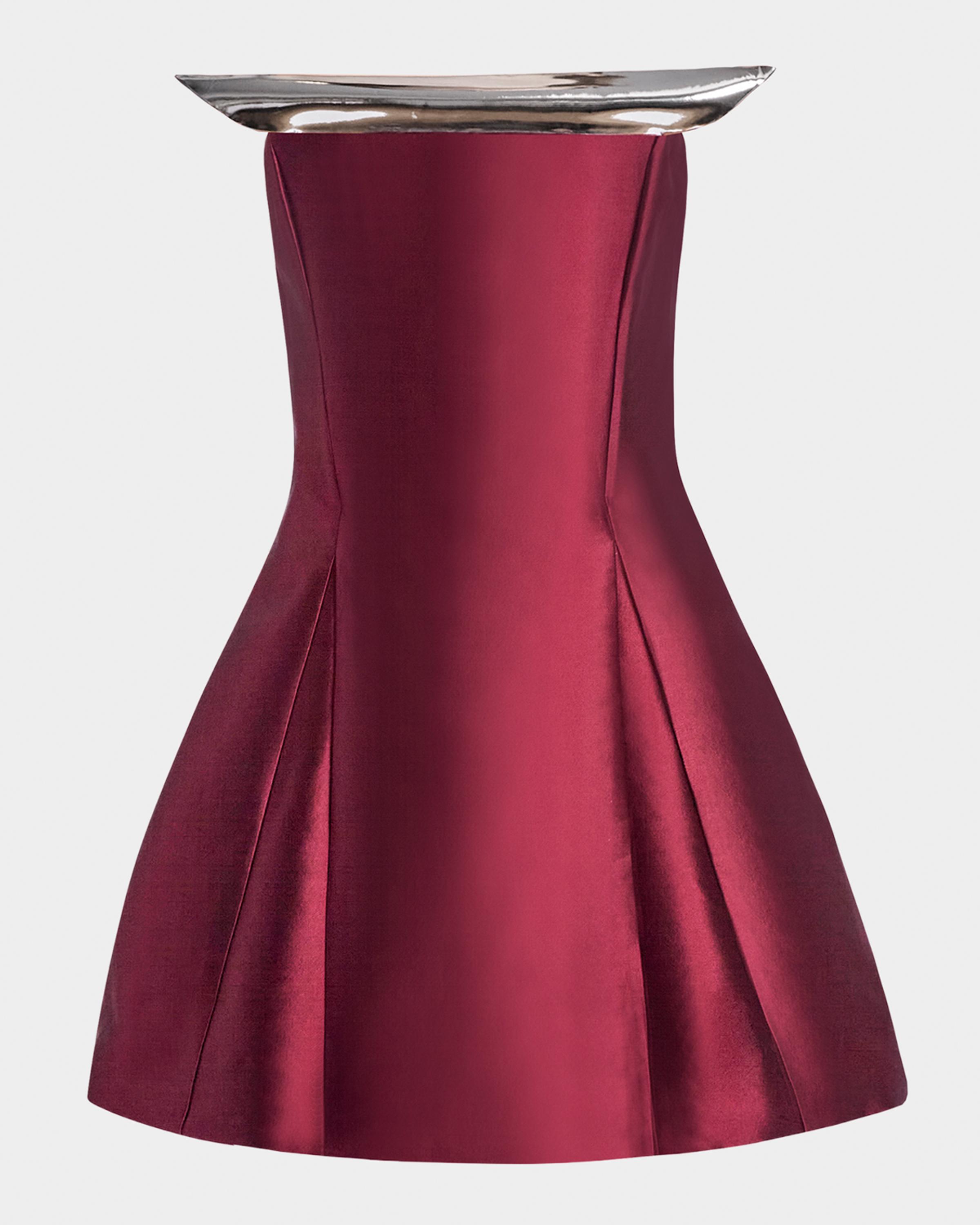 Strapless Sculptural Fit-&-Flare Mini Dress, image 4 of 5