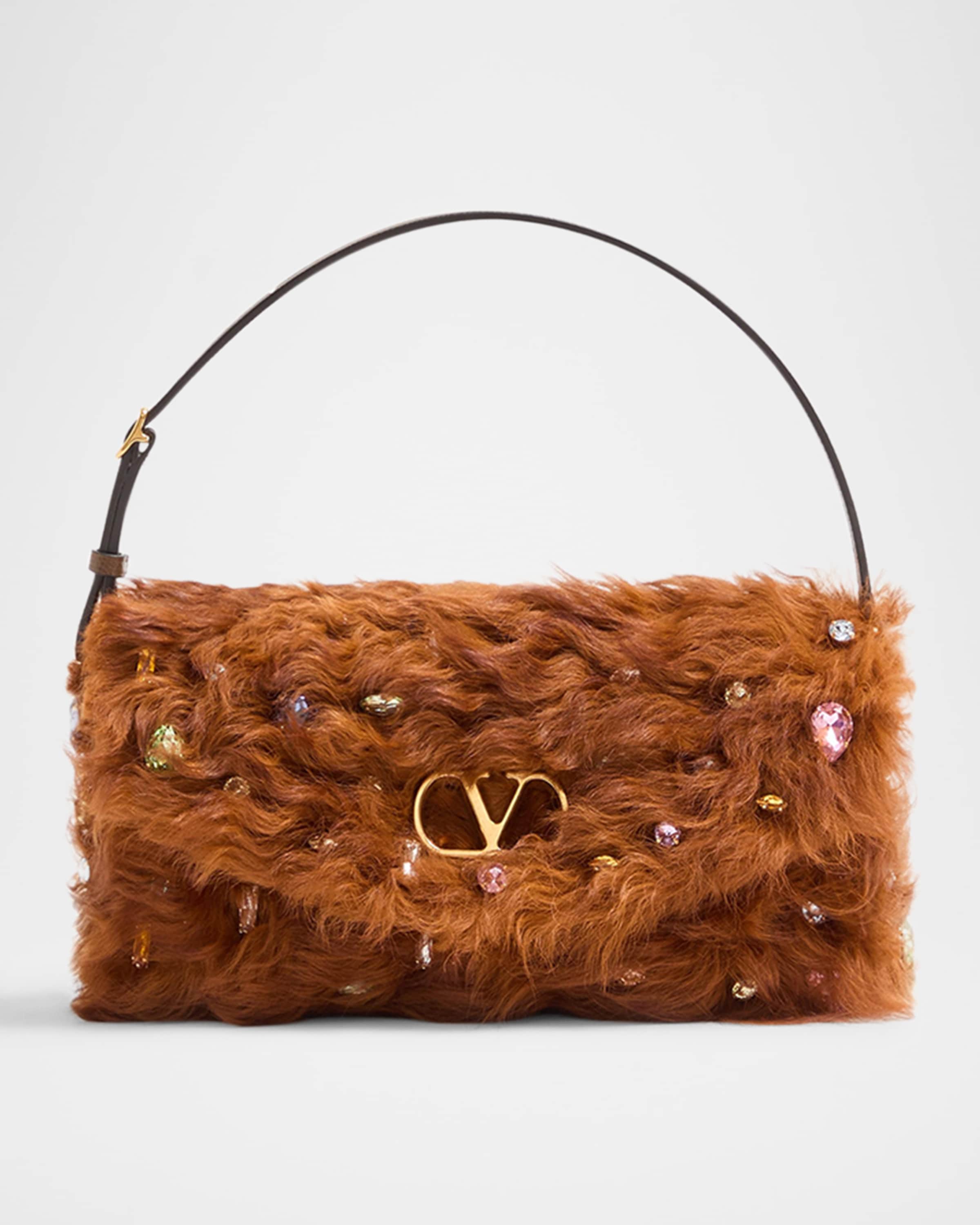 Valentino Garavani Vain Strass Fuzzy Shearling Shoulder Bag