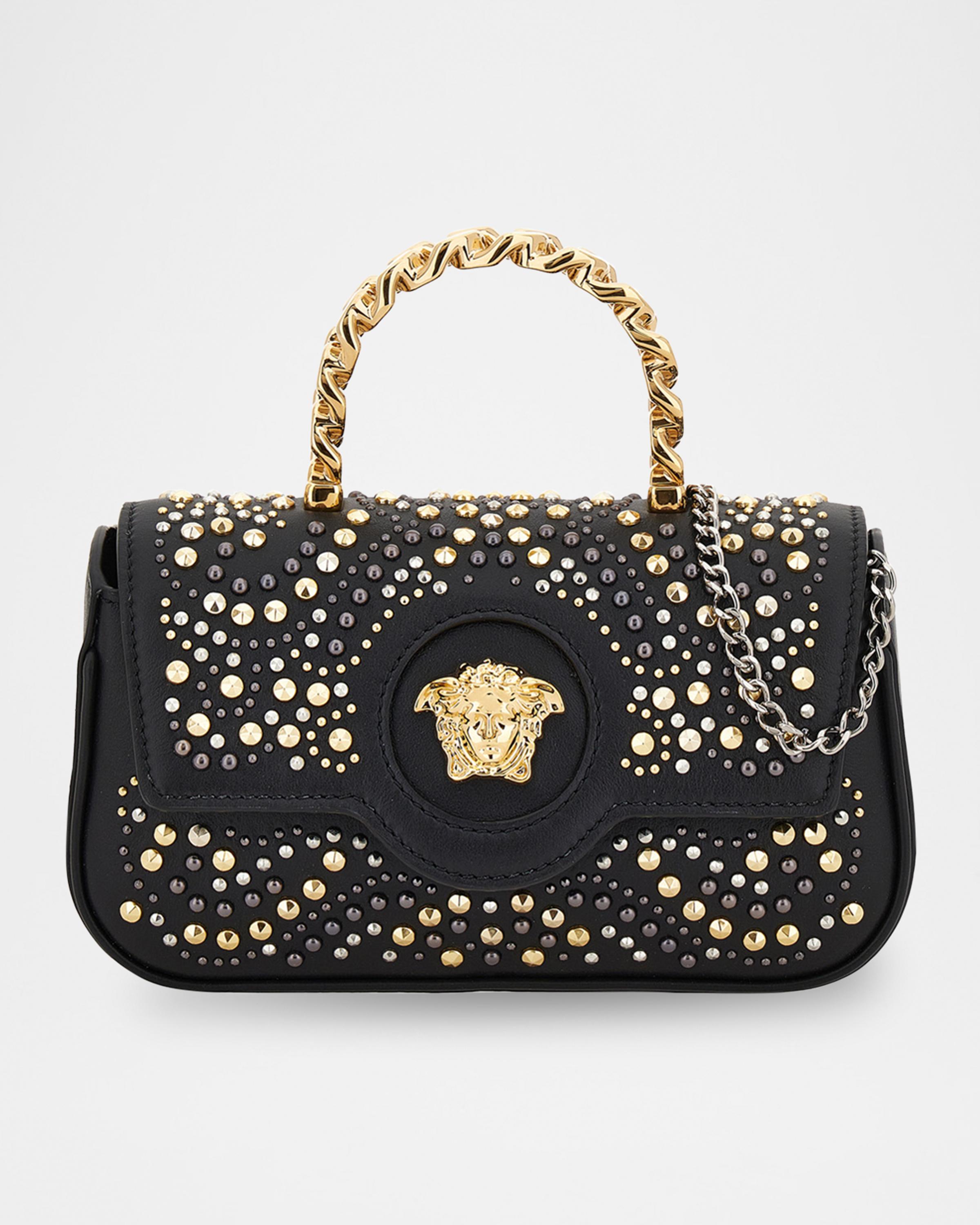 Versace La Medusa Mini Studded Leather Top-Handle Bag | Neiman Marcus