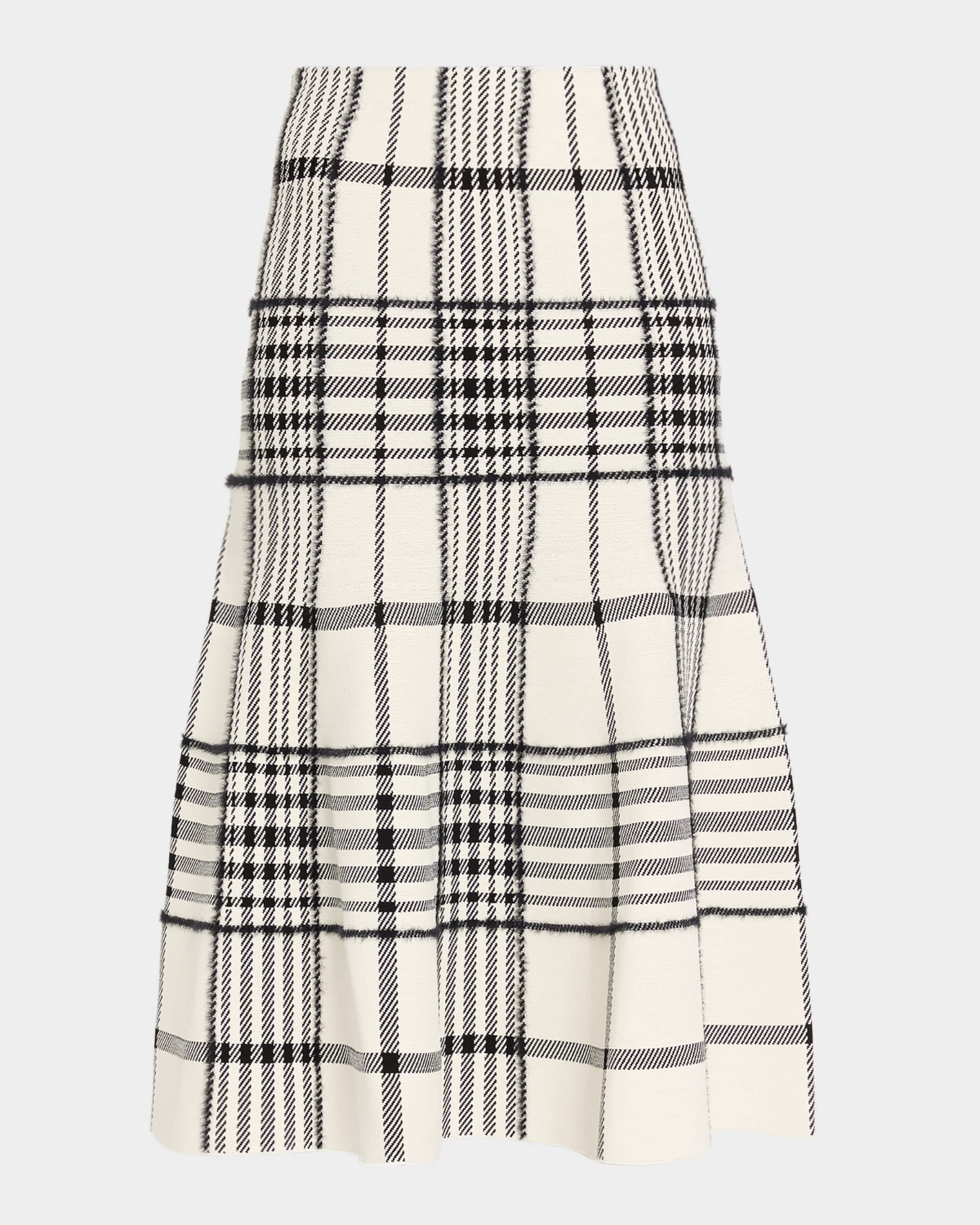 新品♡HOLIDAYホリデイBELTED PENCIL FLARE SKIRT1 Brandon Maxwell Rory Check Flare Midi Skirt | Neiman Marcus