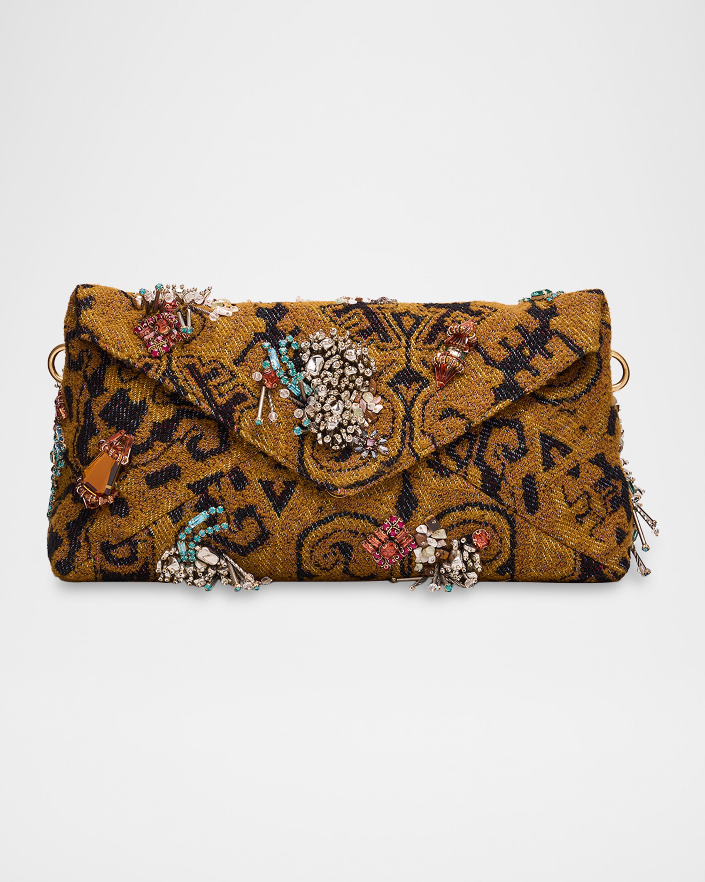 Dries Van Noten Embellished Jacquard Flap Shoulder Bag | Neiman Marcus