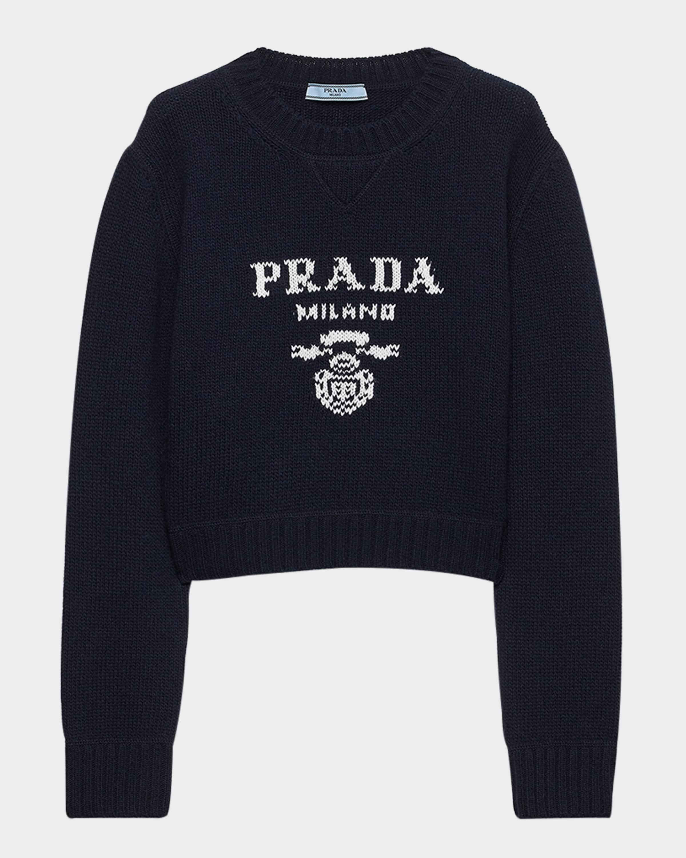 Prada Logo Knit Wool-Cashmere Crewneck Sweater | Neiman Marcus