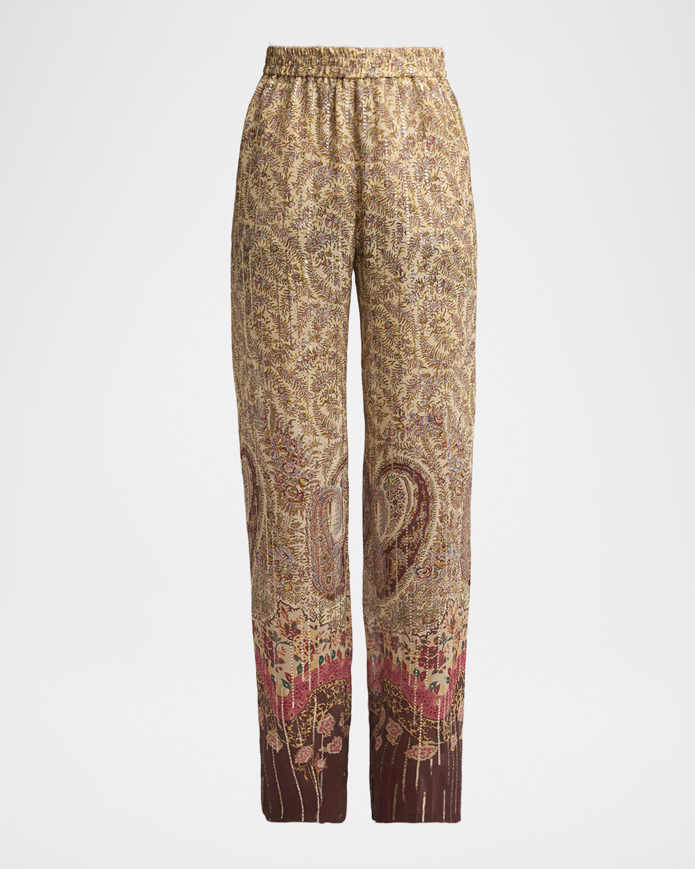 Valentino Garavani Paisley Metallic Silk Straight-Leg Pull-On