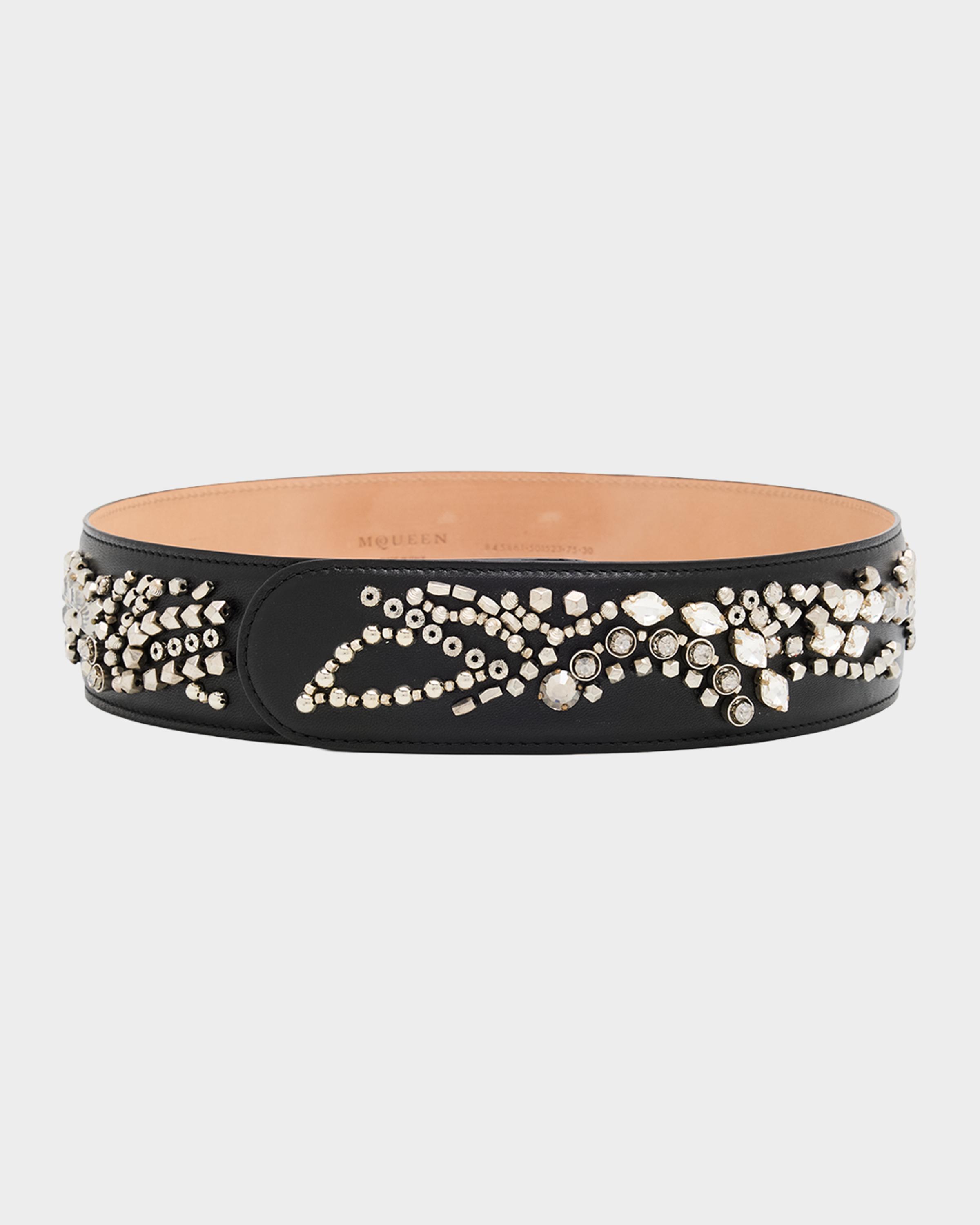 McQueen Sunflower Crystal Embroidered Leather Belt | Neiman Marcus