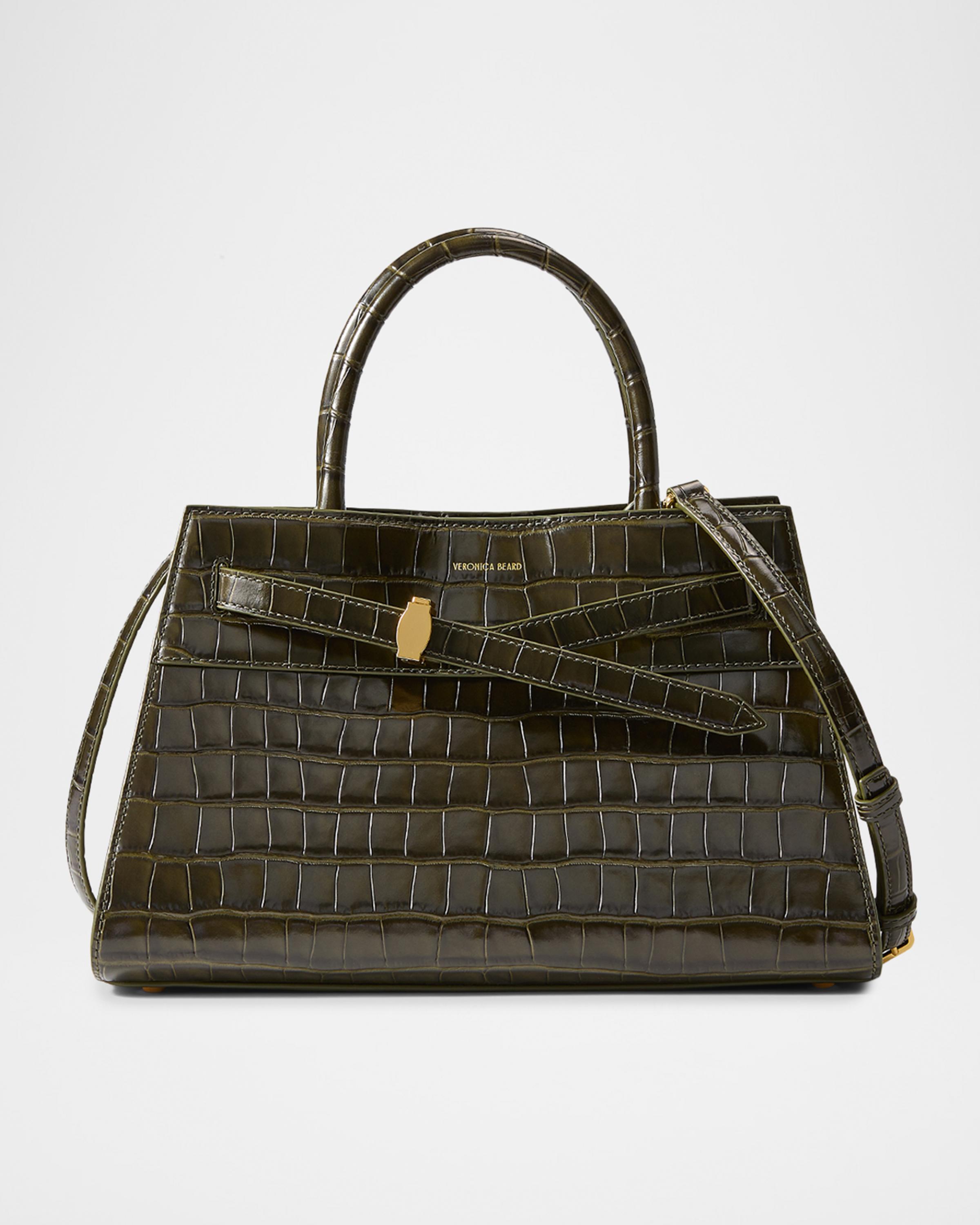 Veronica Beard Dash Croc-Embossed Leather Top-Handle Bag | Neiman