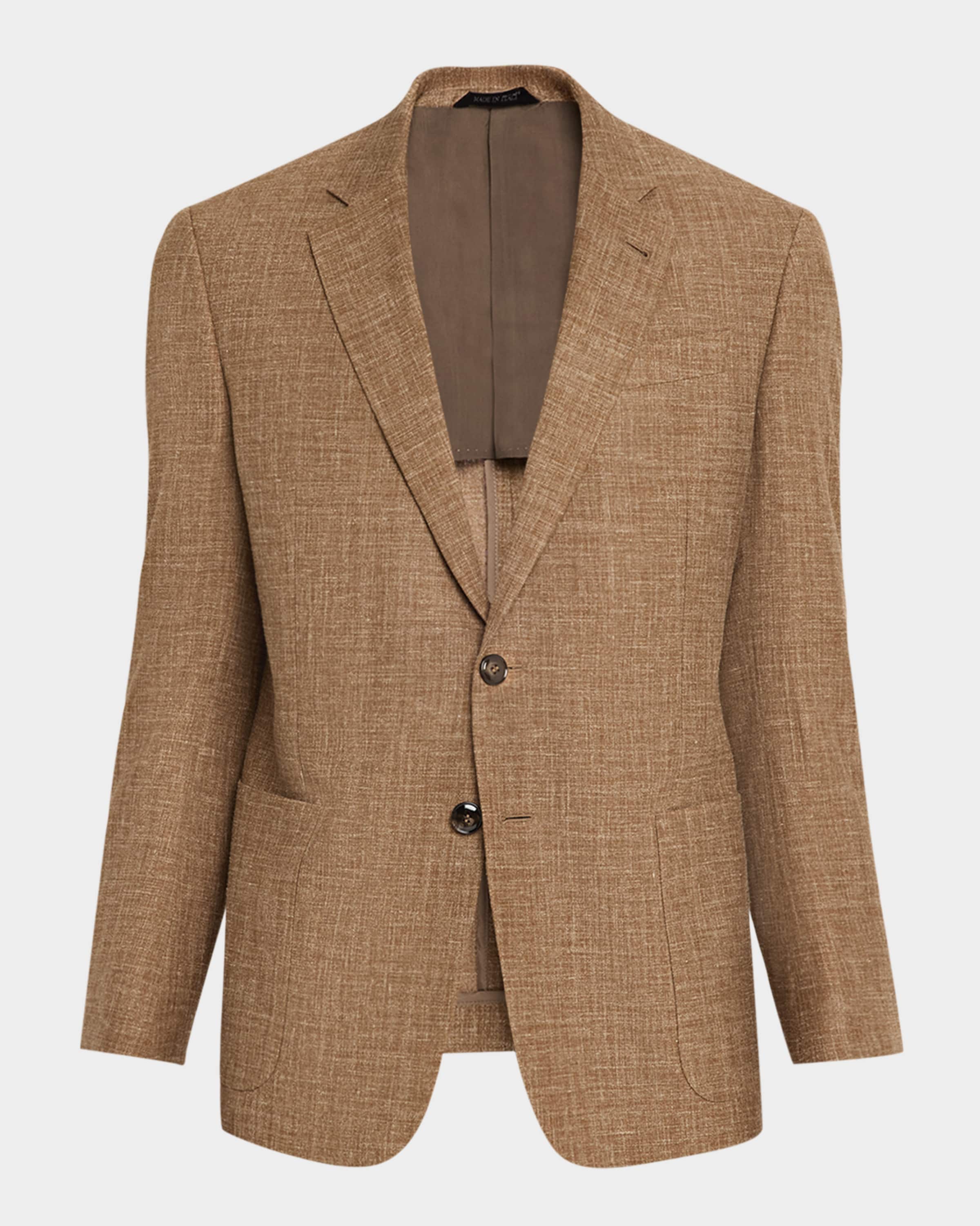GIORGIO ARMANI × Neiman Marcus 別注ロングロート Giorgio Armani Men's Wool, Silk and Linen Crosshatch Sport Coat