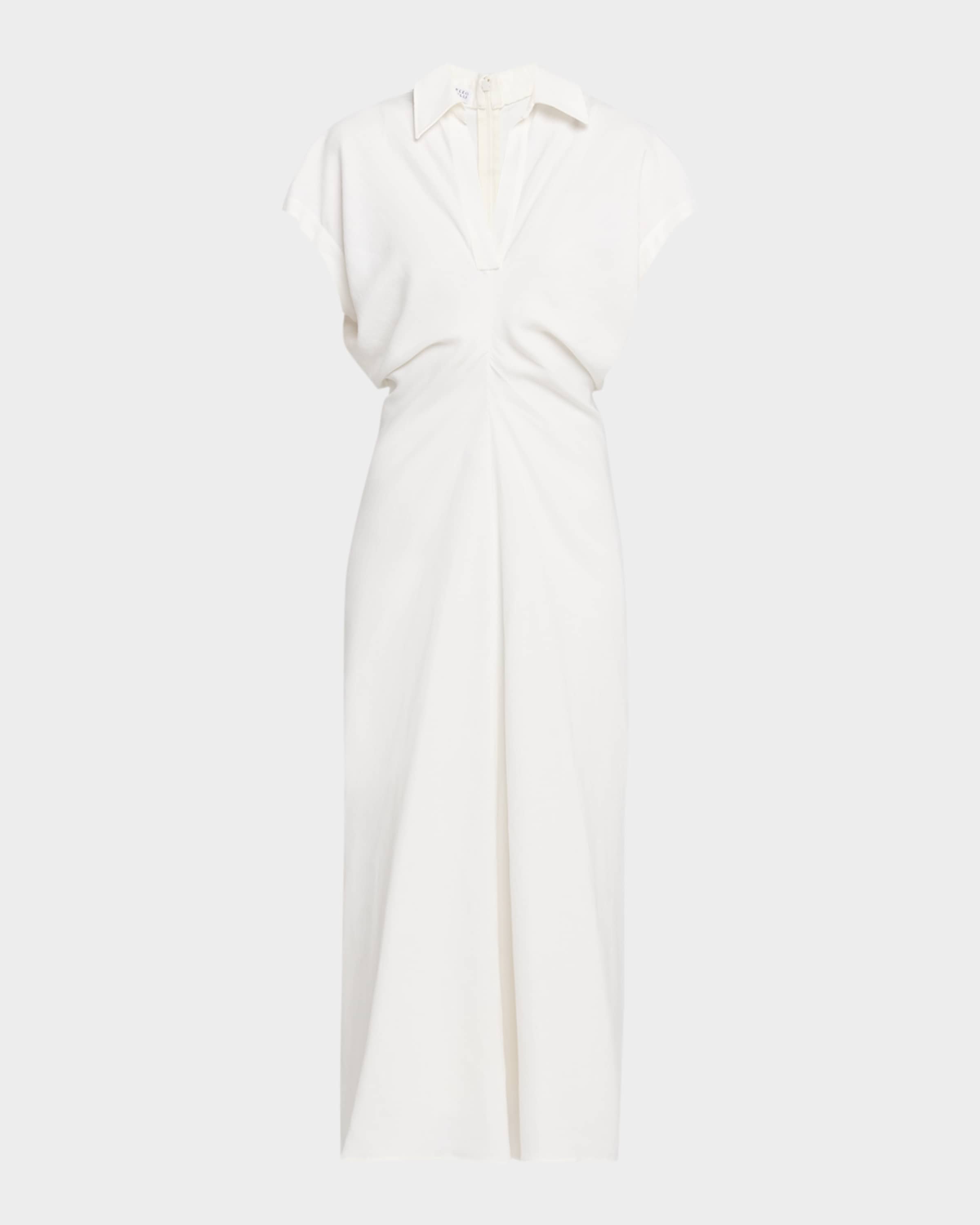 Brunello Cucinelli Draped Linen Twill Ankle Polo Dress With Monili