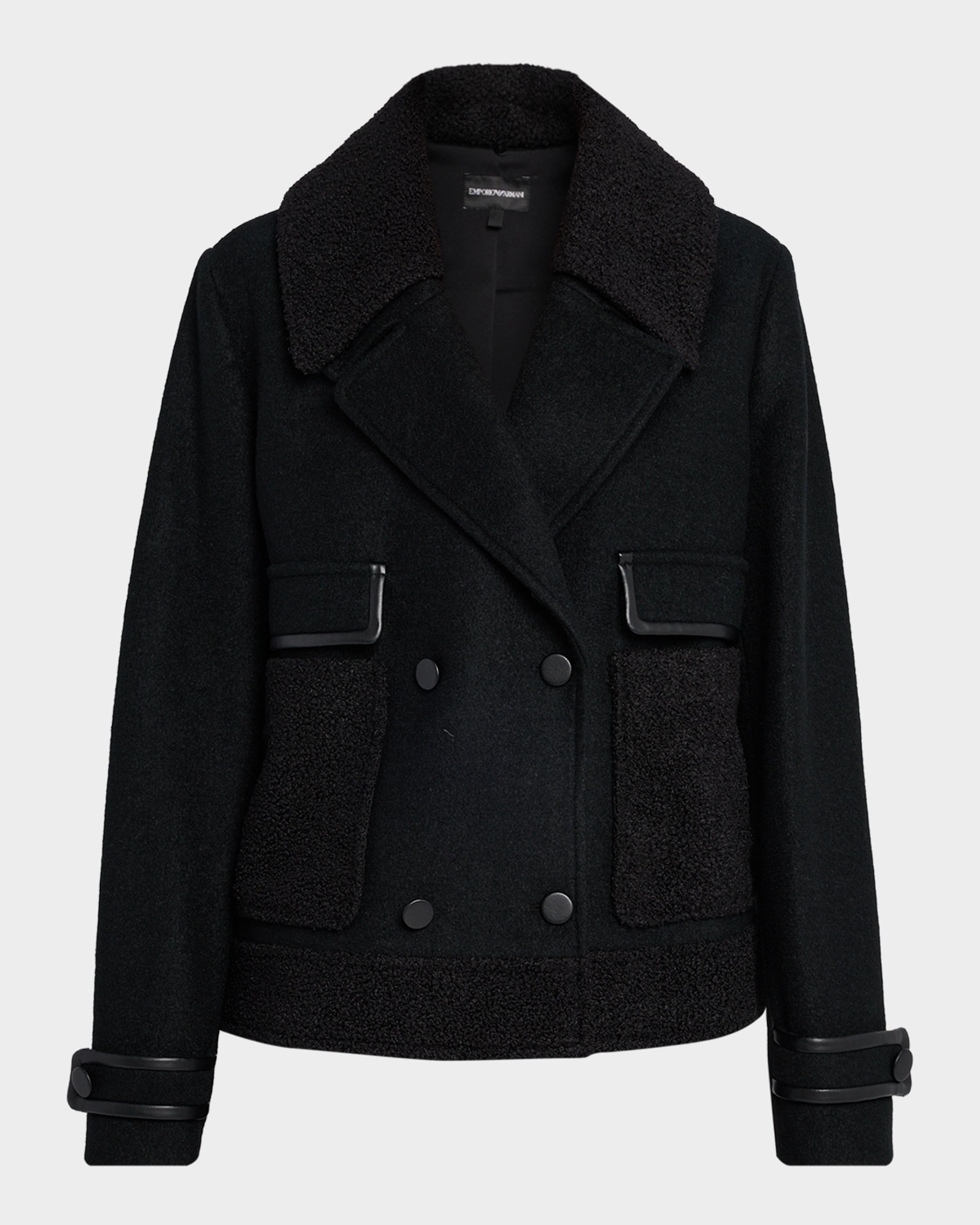 【EMPORIO ARMANI】Pea coat　ピーコート Emporio Armani Double-Breasted Peacoat with Faux Leather Trim