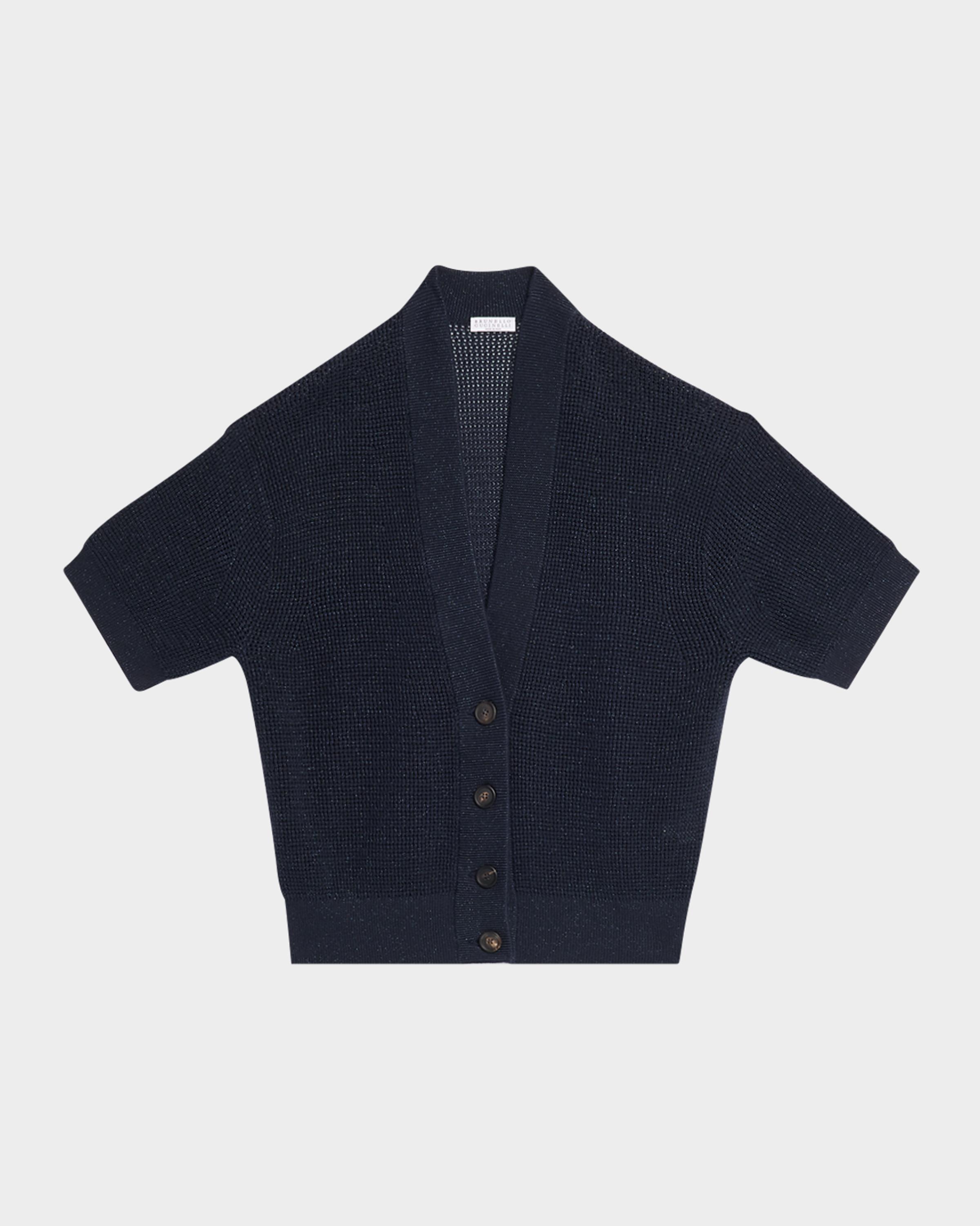Brunello Cucinelli Shimmering Diamond Knit Short-Sleeve Cardigan