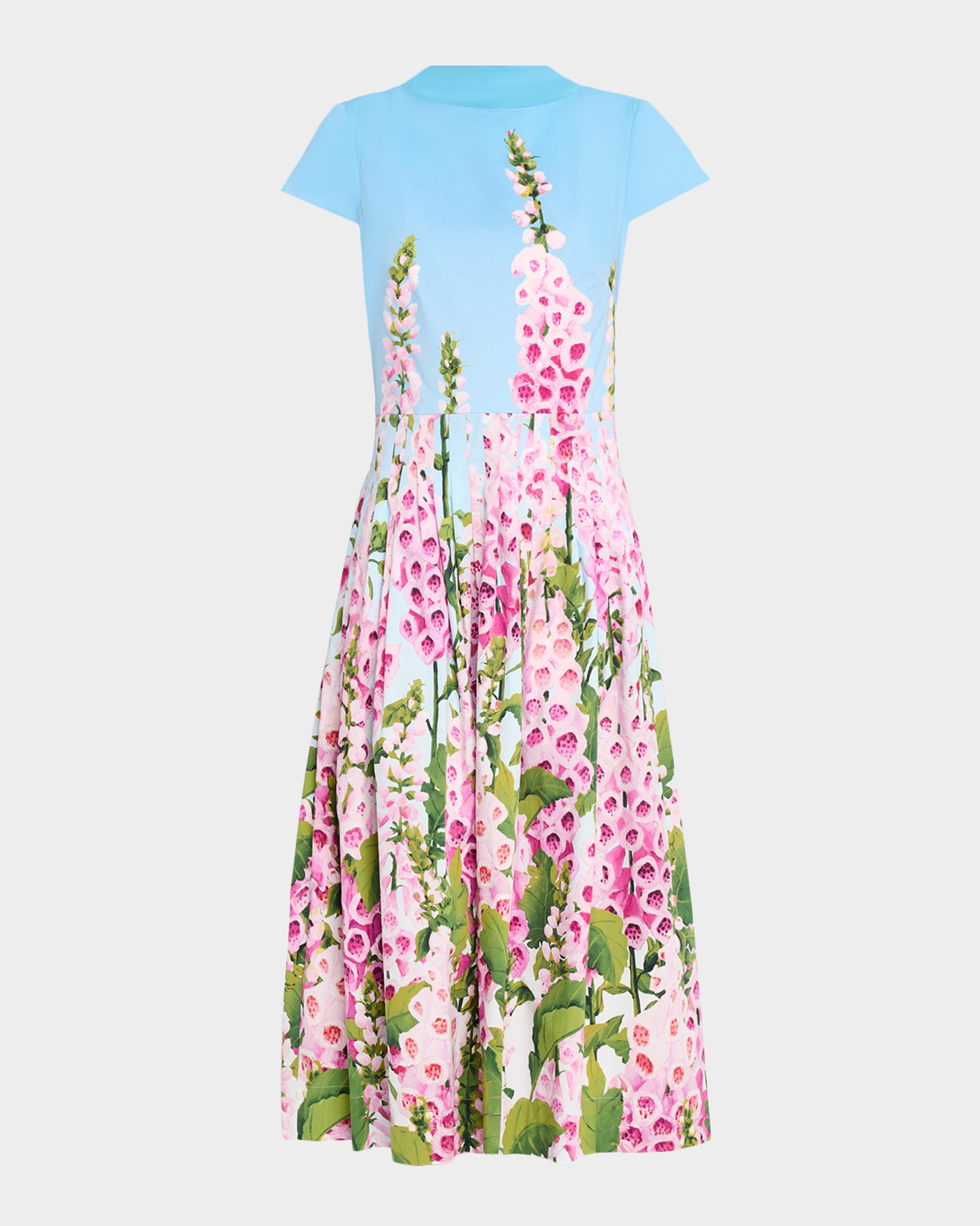 foxglove midi shirt dress Oscar de la Renta Women's Floral Stretch-Cotton Poplin Midi-Dress - White Multi