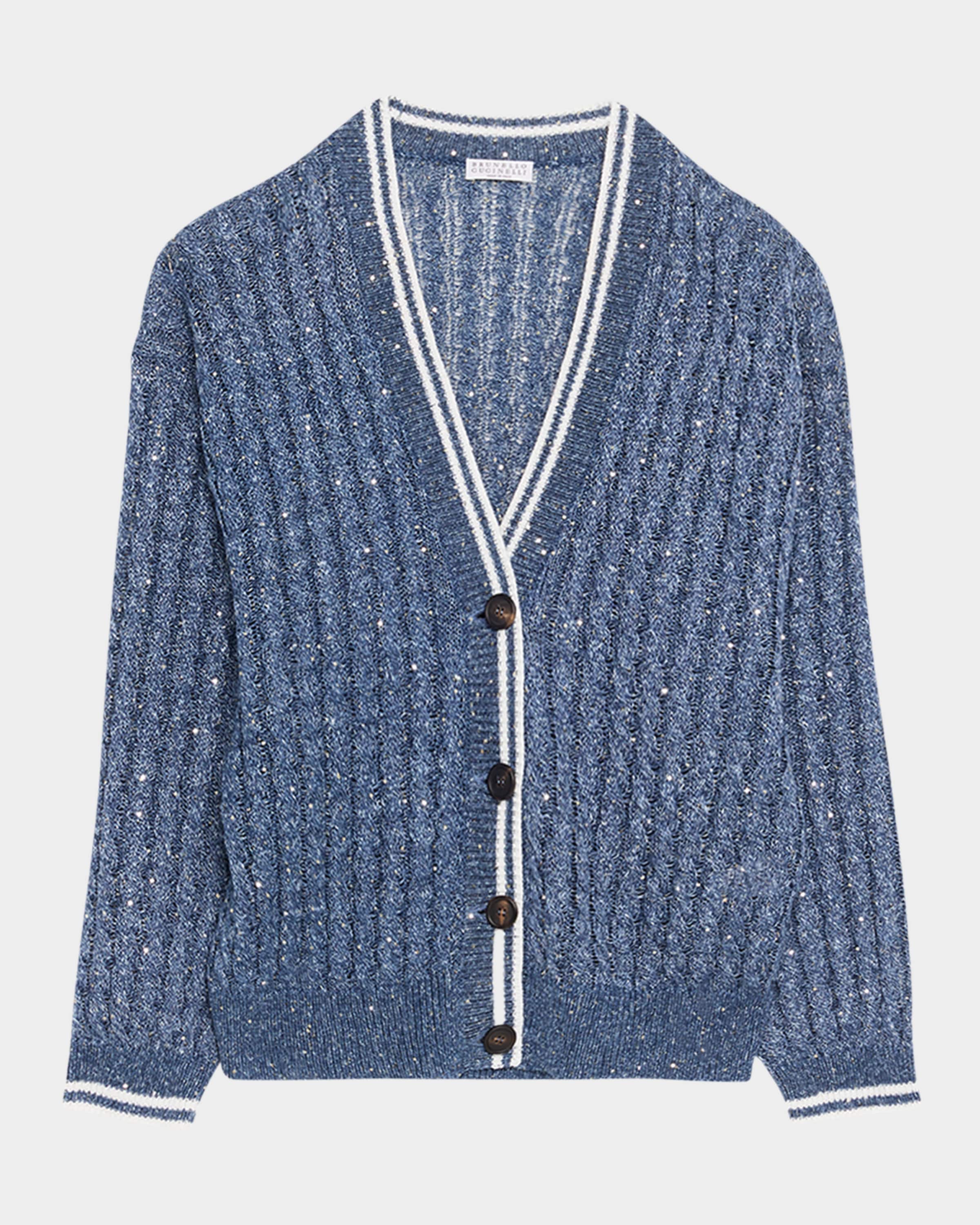 BRUNELLO CUCINELLI カーディガン Brunello Cucinelli Paillette Linen Open-Knit Zip Cardigan | Neiman