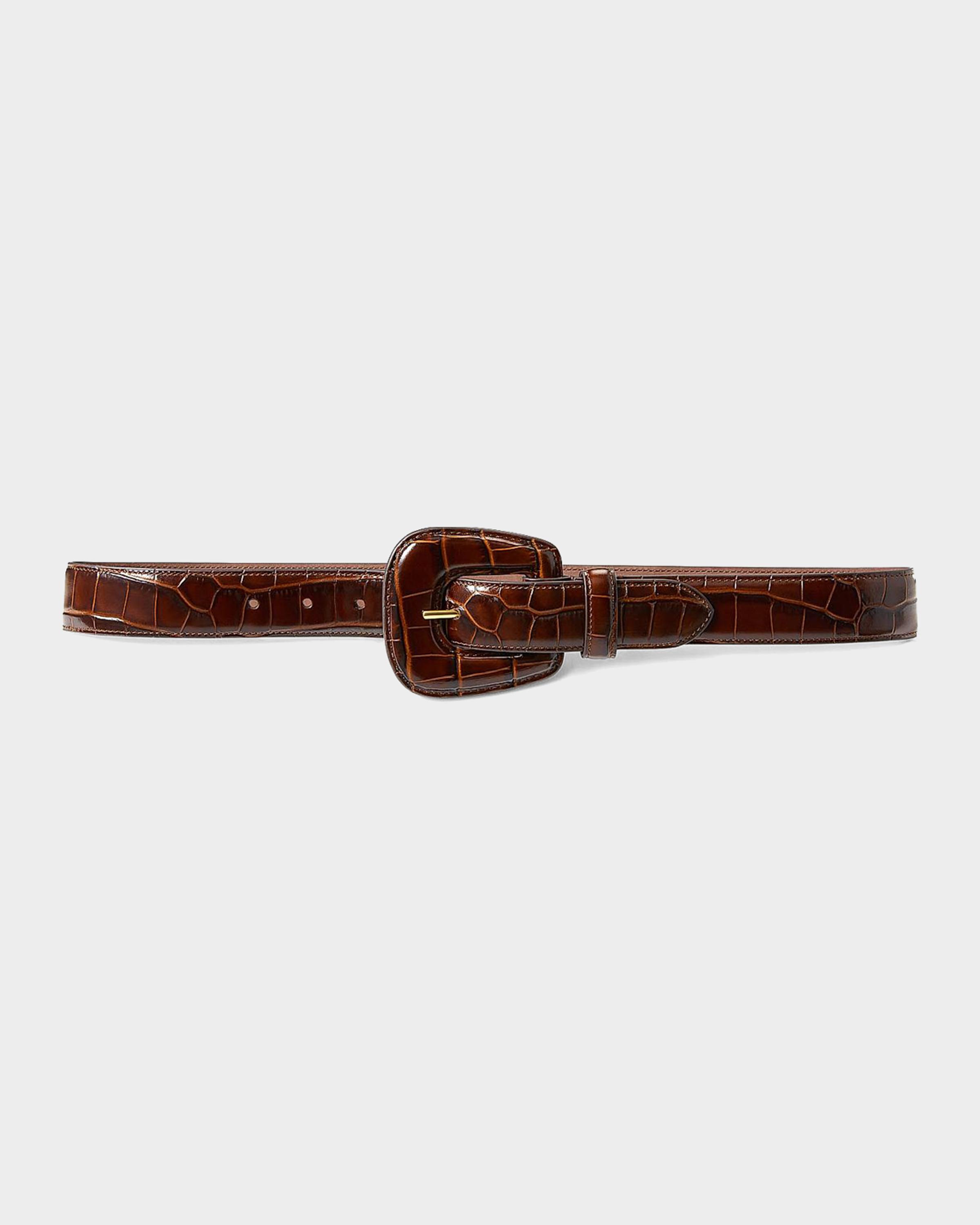 Veronica Beard Elsey Croc-Embossed Leather Belt | Neiman Marcus display picture 2