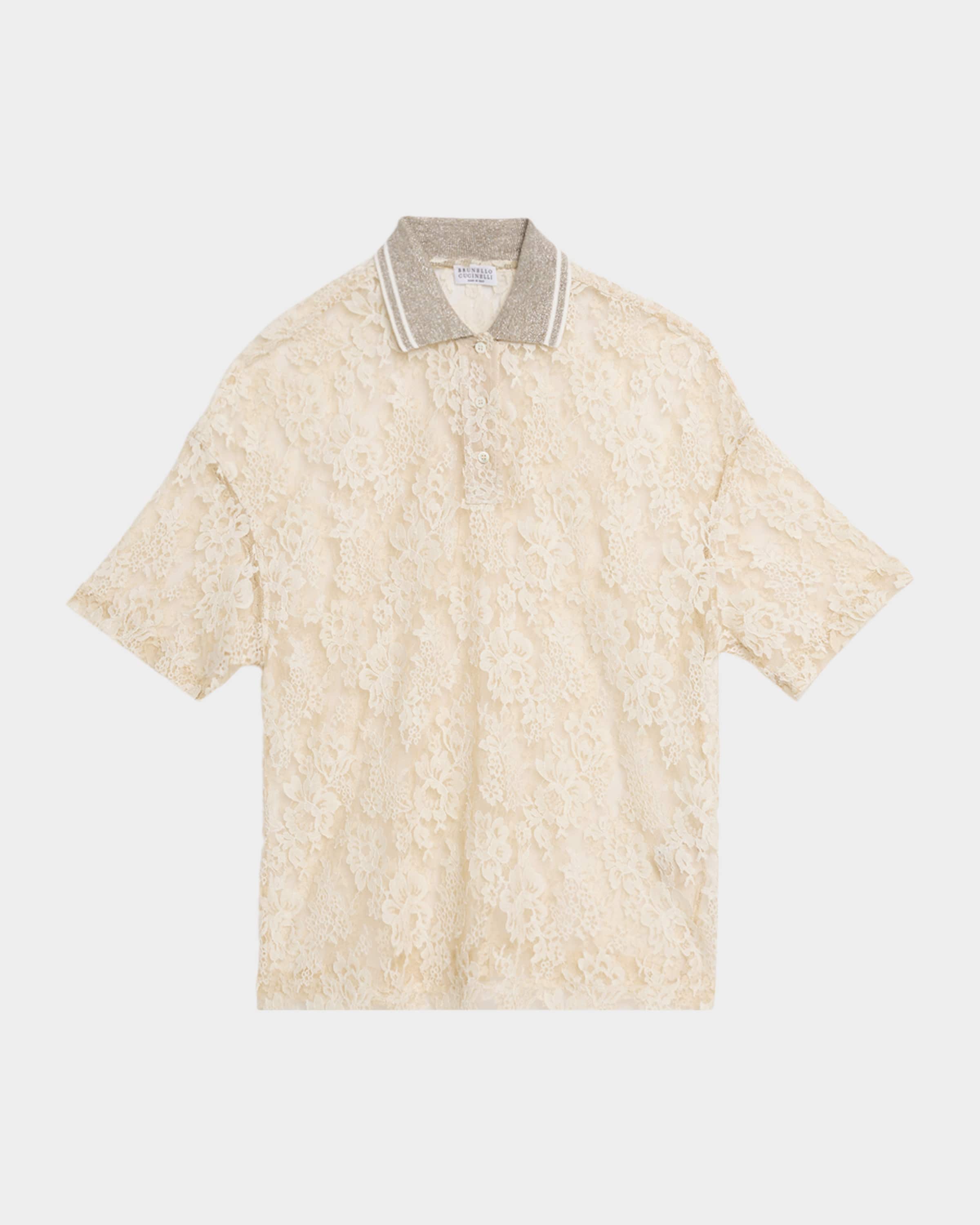 BRUNELLO CUCINELLI ブラウス シルク 袖レース【M】ベージュ Brunello Cucinelli Sheer Floral Lace Blouse | Neiman Marcus