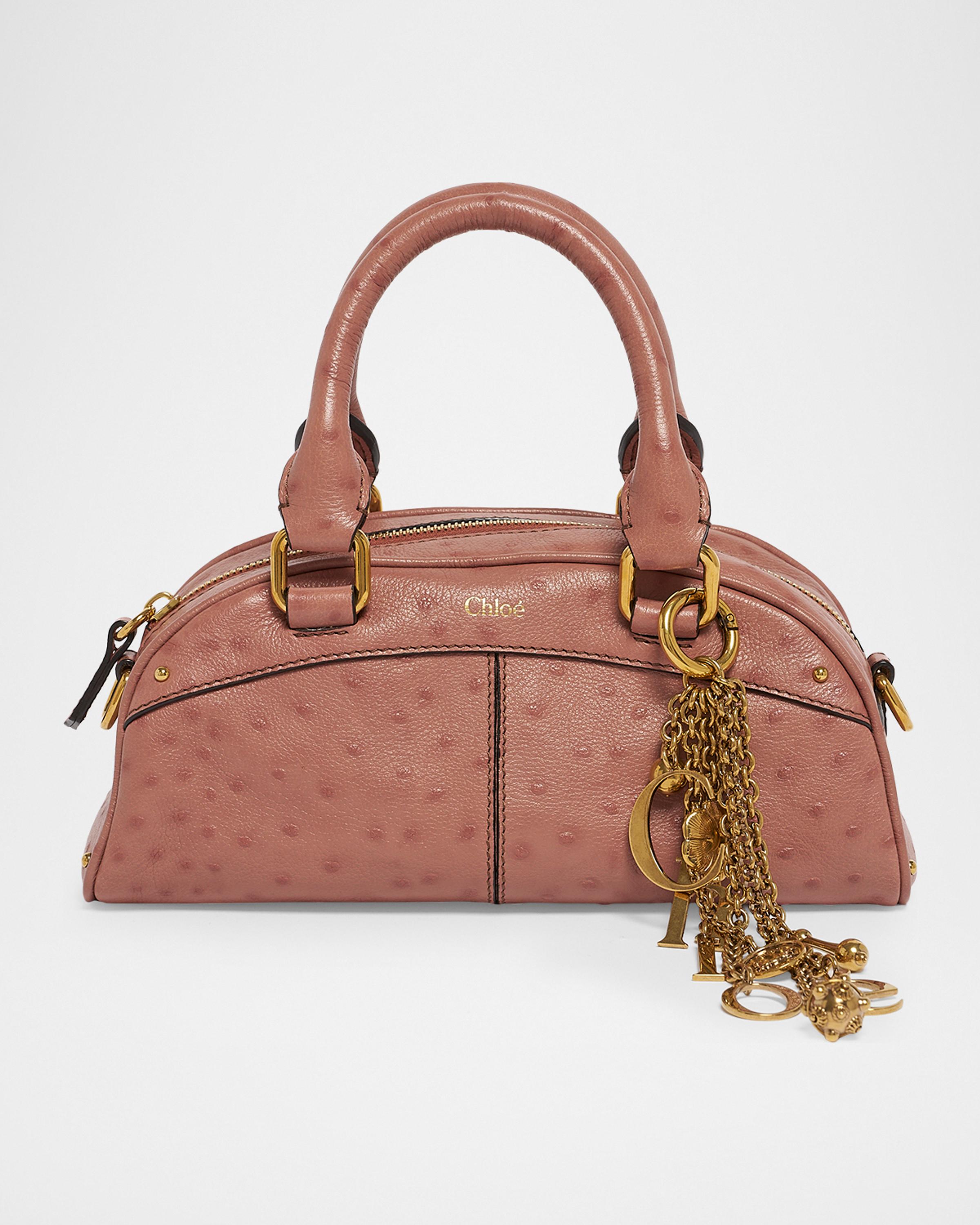 Chloé Small Bowling Top-Handle Bag in Ostrich-Effect Leather 