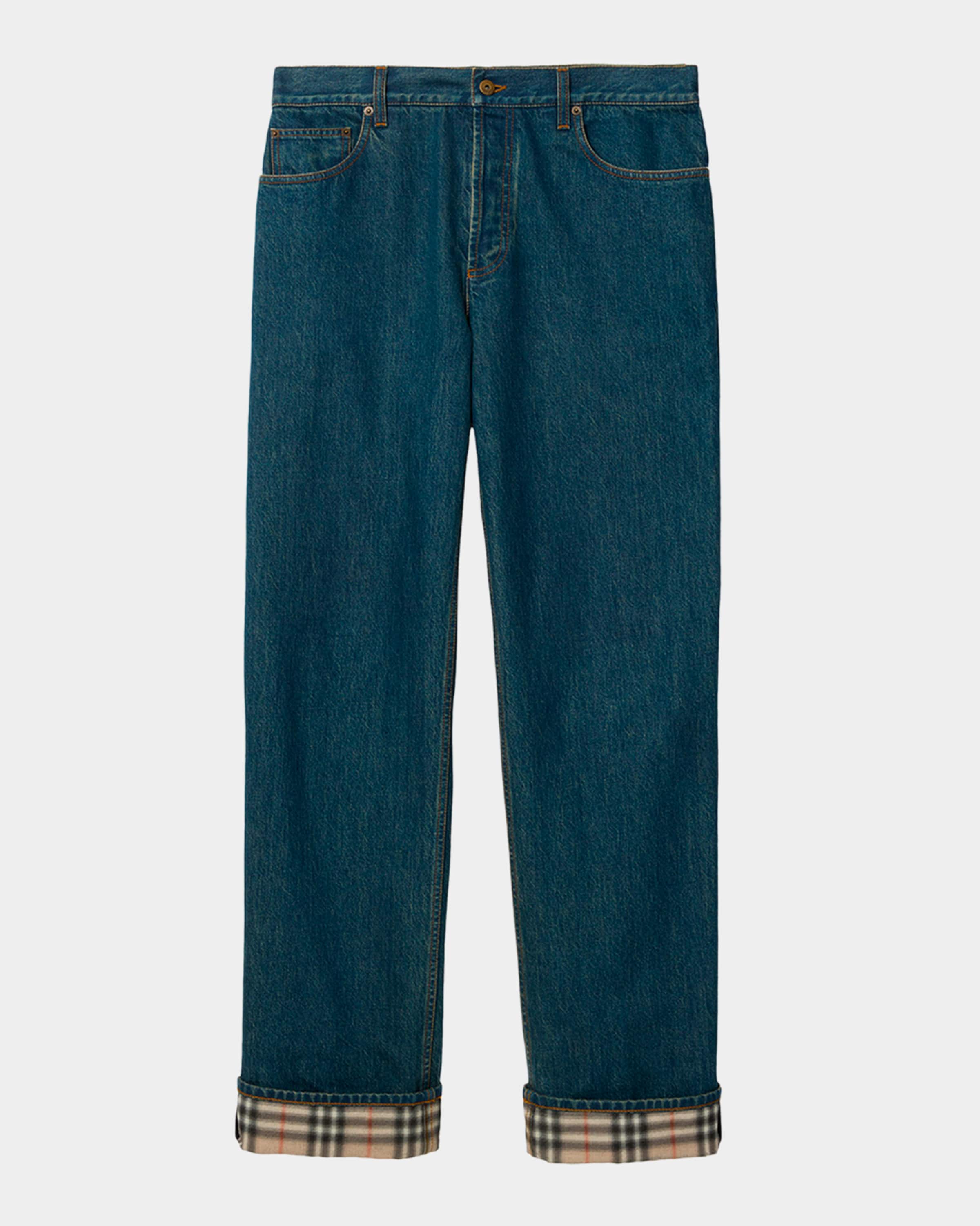 Burberry オープントゥ Burberry Men's Straight-Leg Check Turn-Up Jeans | Neiman Marcus