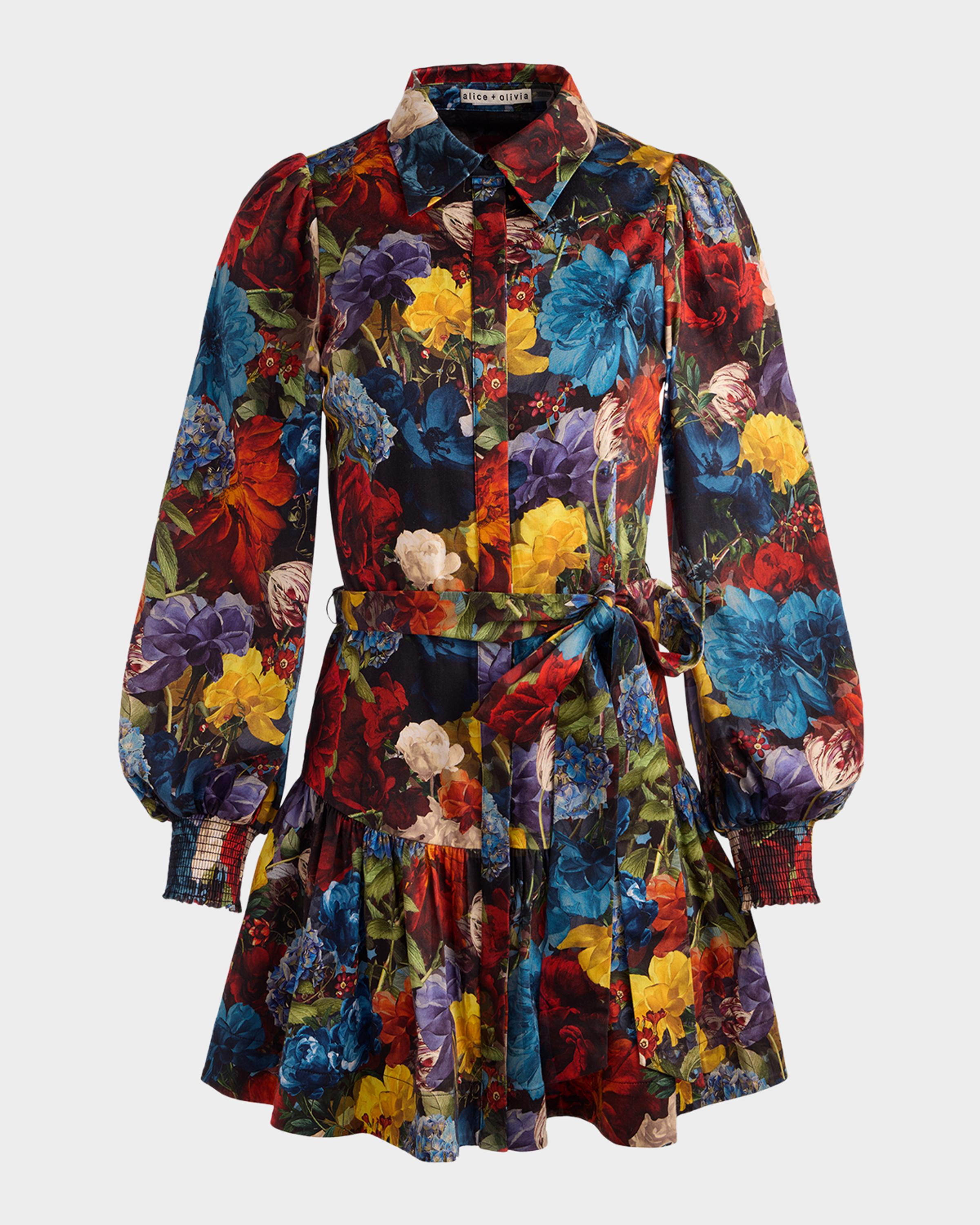 ALICE + OLIVIA Flourish Lily Drop-Waist Mini Dress | Neiman Marcus