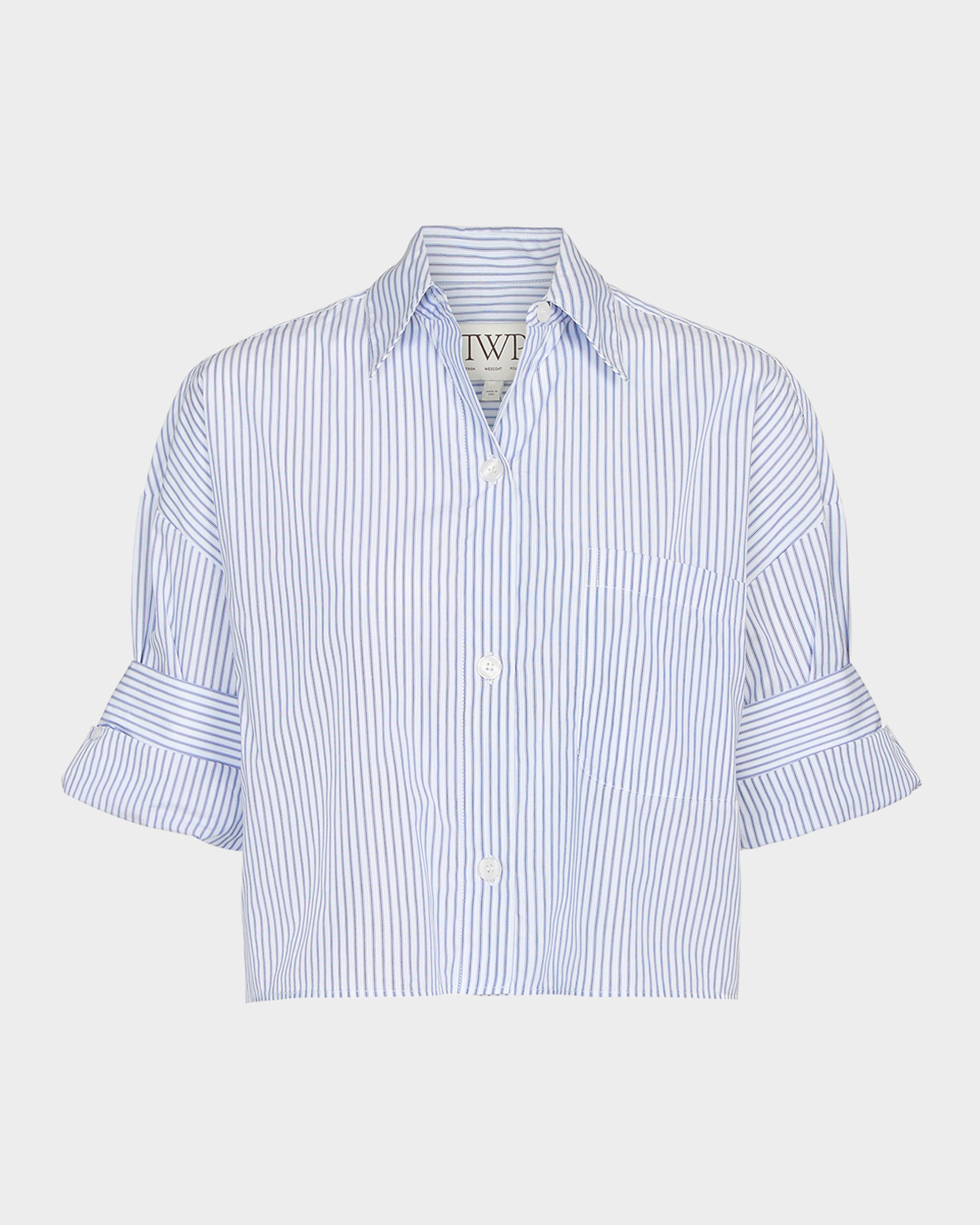 TWP Next Ex Cropped Shirt in Micro Hairline Stripe | Neiman Marcus