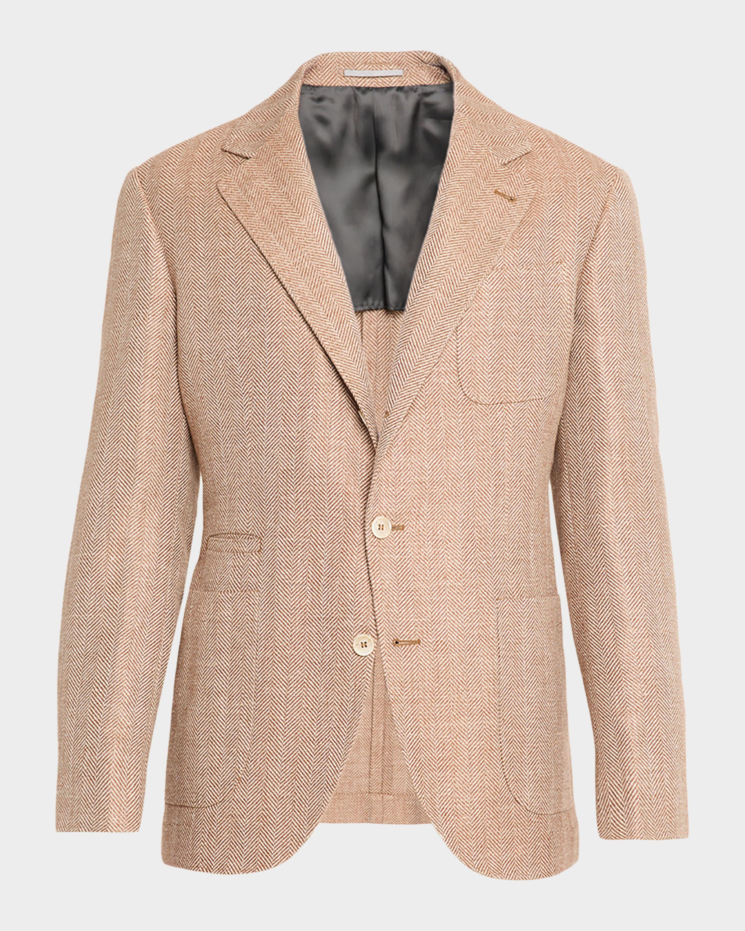 ブルネロクチネリ キャメル ウールコート ヘリンボーン Brunello Cucinelli Men's Wool, Silk and Linen Herringbone Suit