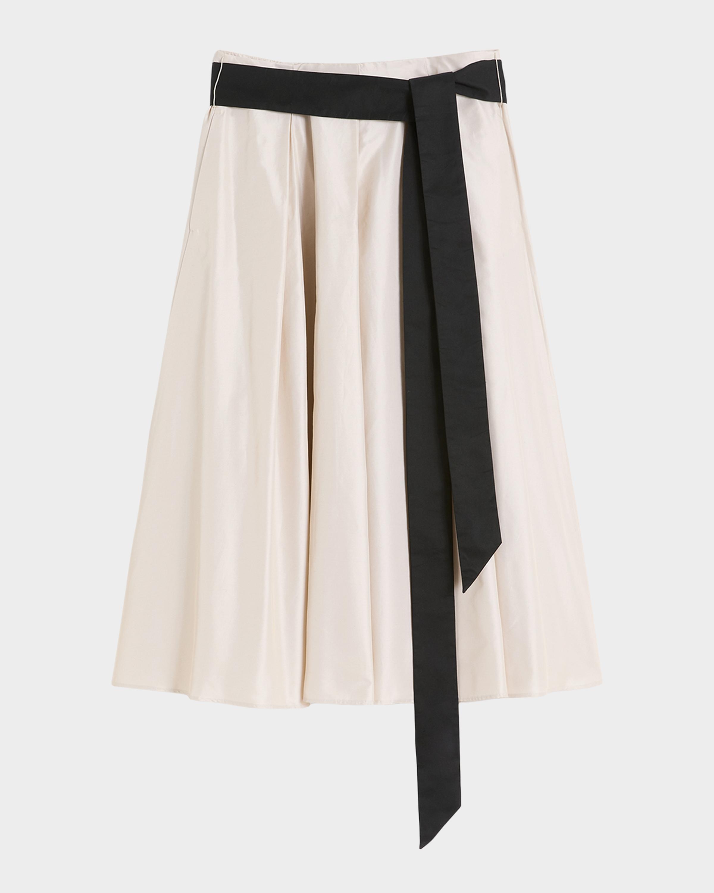 Max Mara Baschi Waist-Sash Pleated Taffeta Midi Skirt | Neiman Marcus
