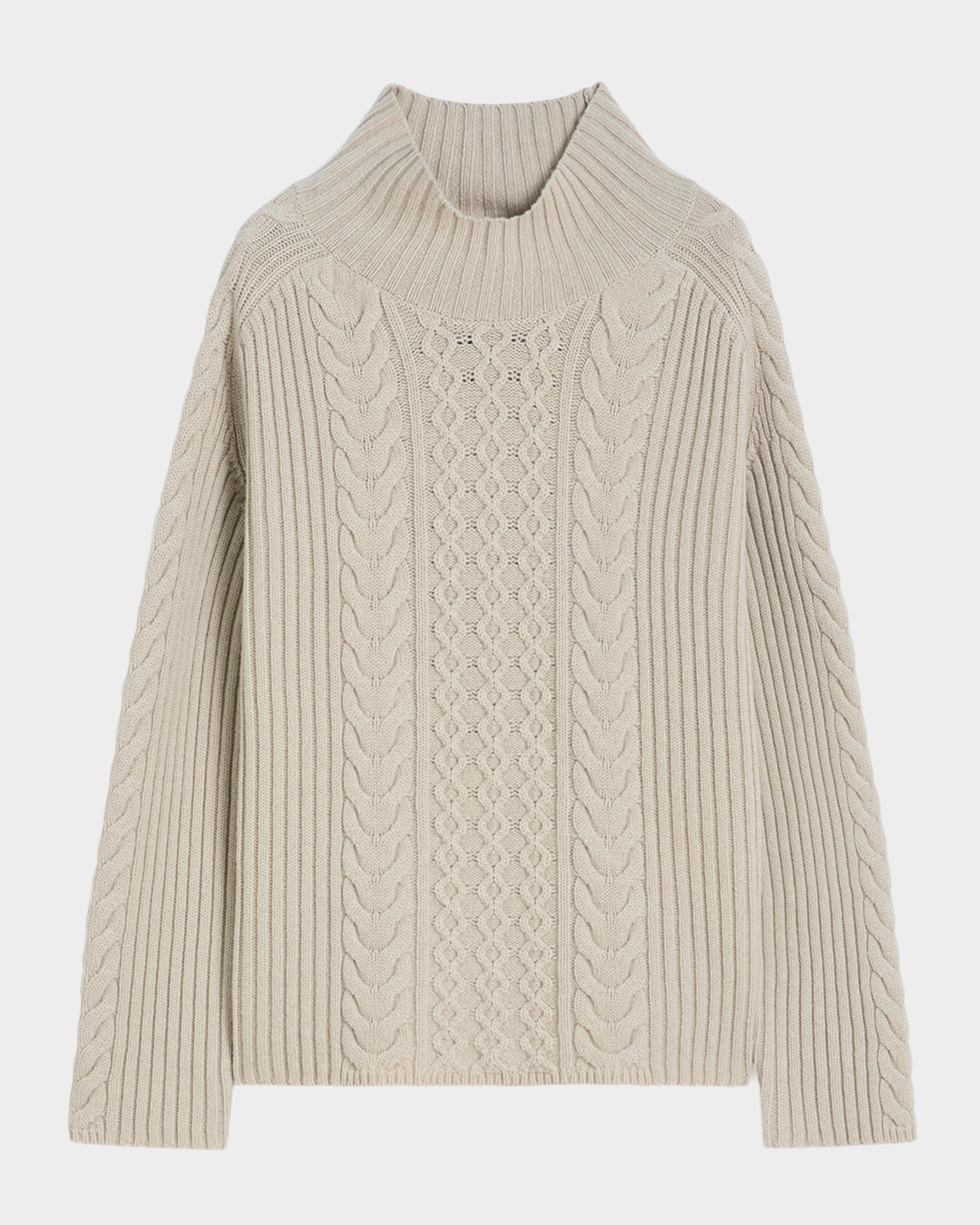 Max Mara Miele Wool Cable Knit Turtleneck Sweater | Neiman Marcus