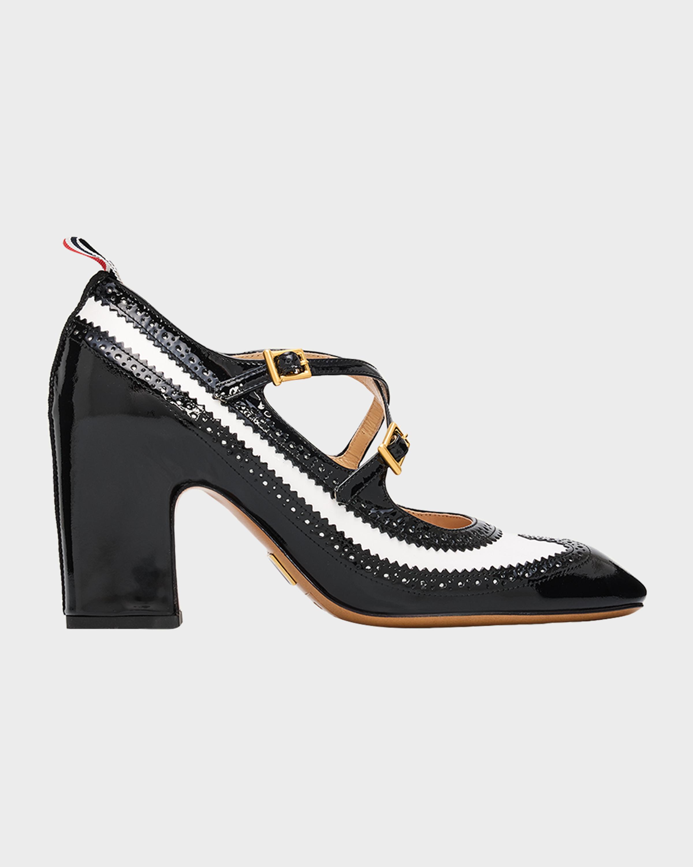 Thom Browne 75mm Crisscross Leather Brogue Pumps | Neiman Marcus